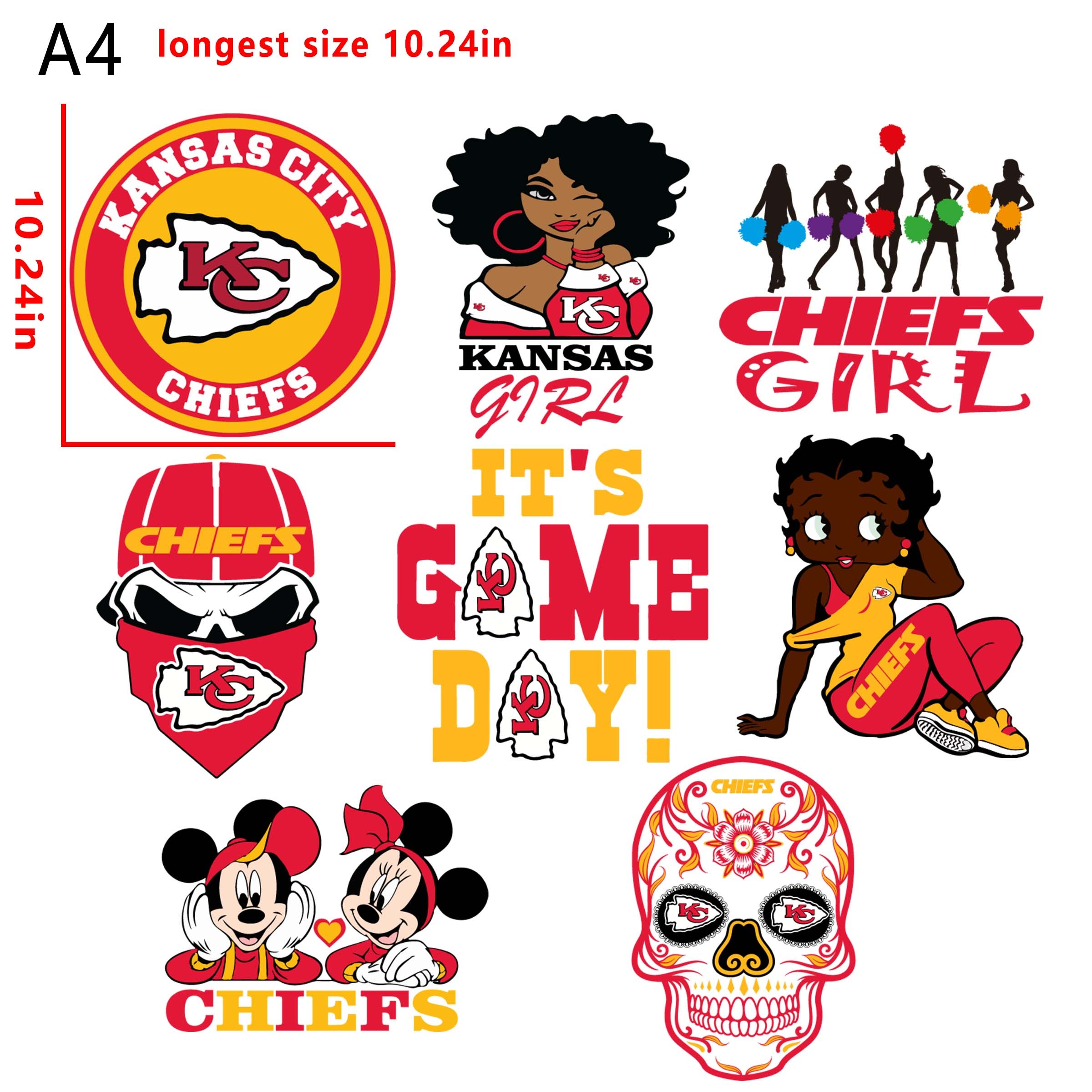 (N9) NFL Chiefs football team bundle DTF heat transfer vinyl for T-shirt hoodies