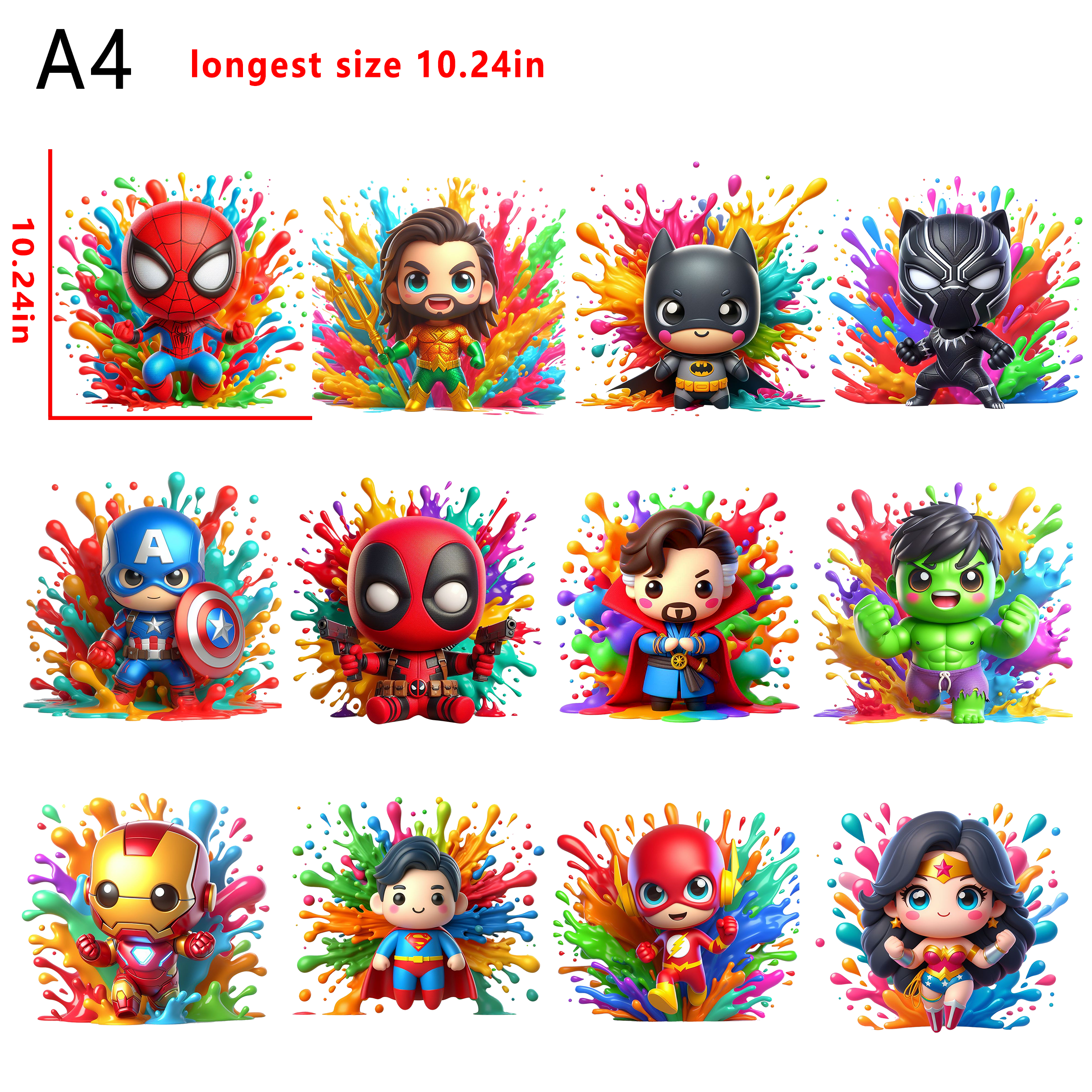 (D30) Baby Marvel superheros kid size bundle DTF heat transfer vinyl for T-shirt hoodies fabrics