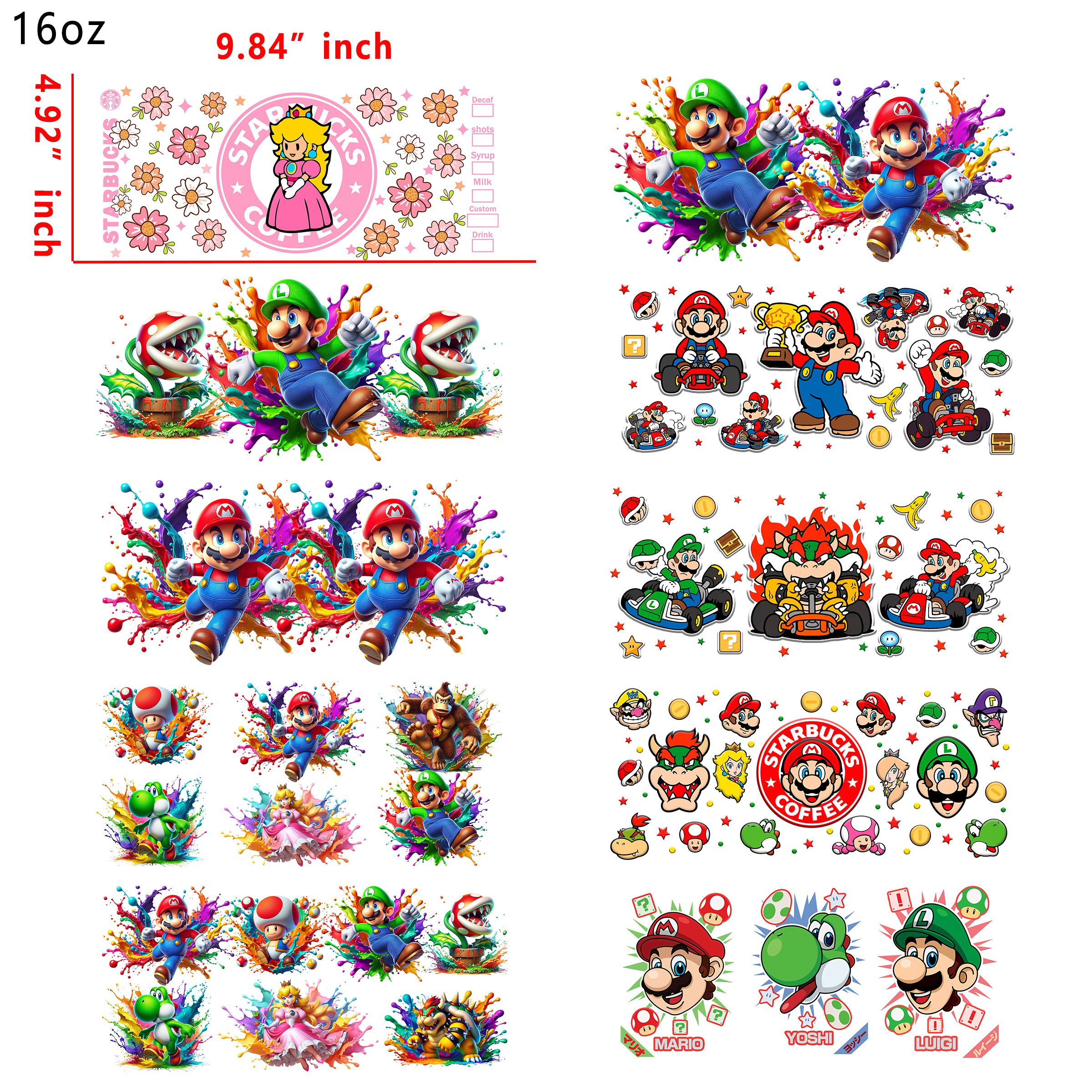 20 PCS Super Mario Game Cup wraps 16OZ tumbler water proof