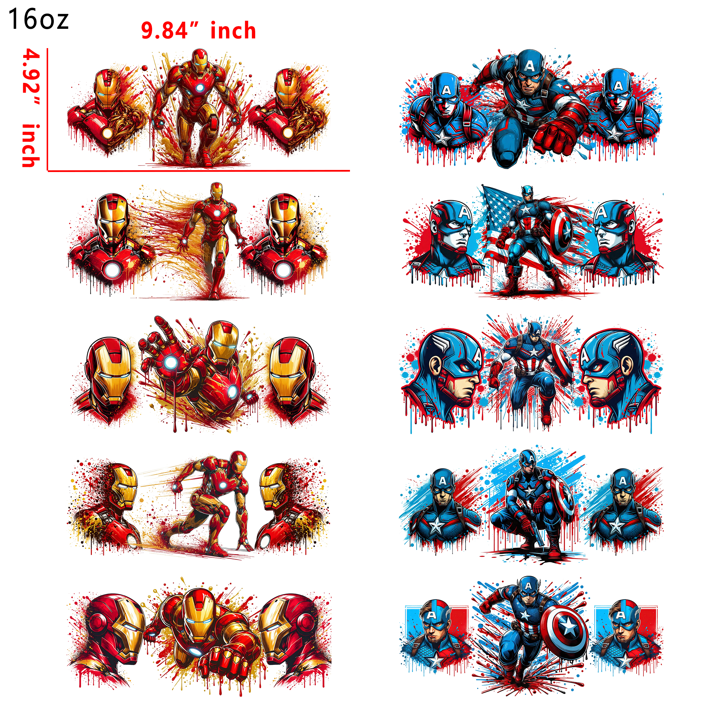 20 PCS Marvel Hero Cup wraps 16OZ tumbler water proof