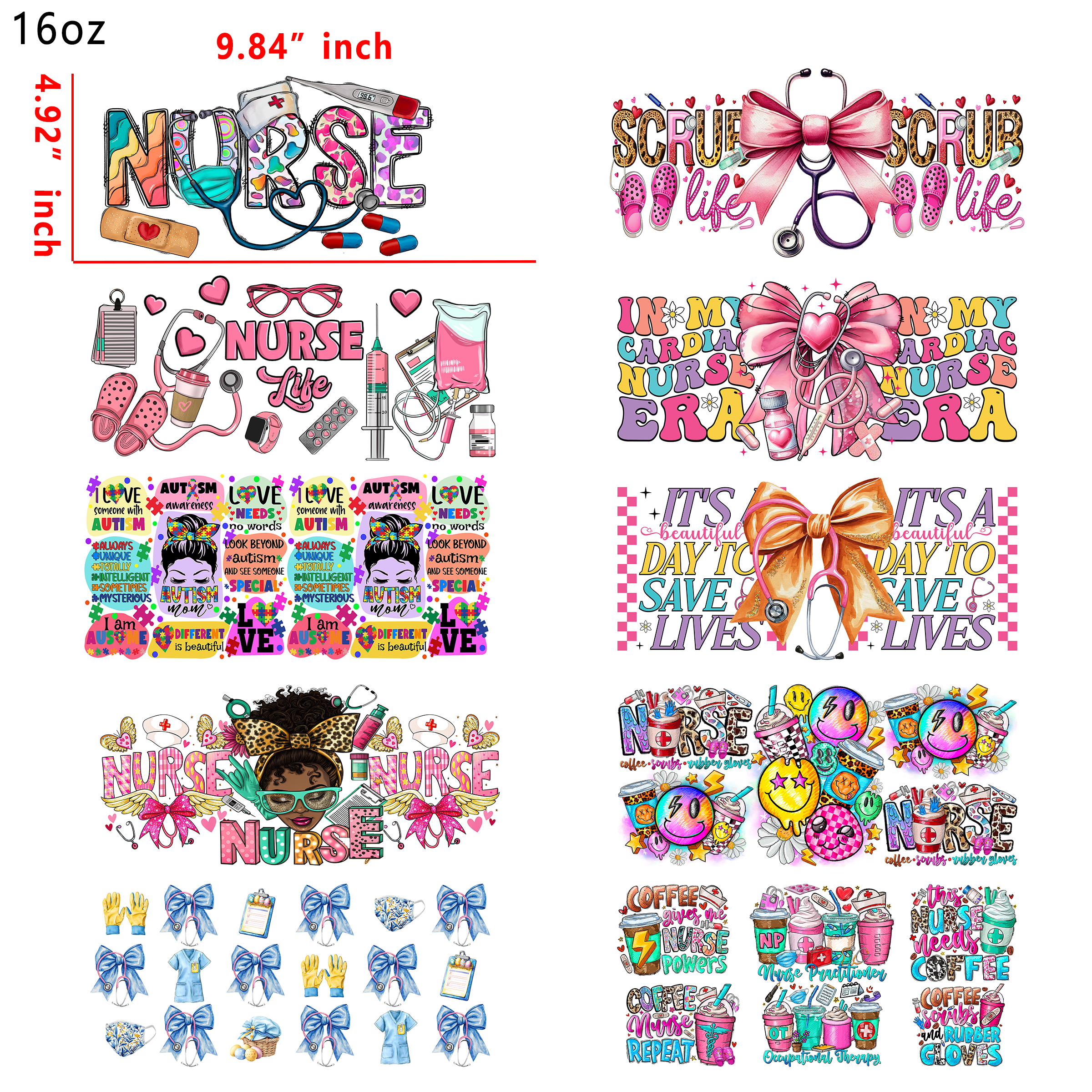 20 PCS Nurse Life Cup wraps 16OZ tumbler water proof