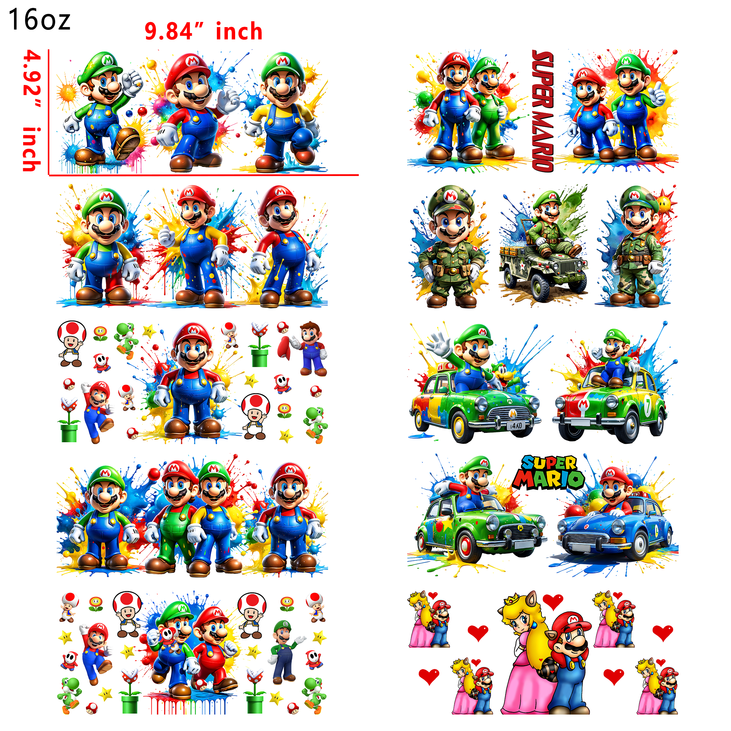 20 PCS Super Mario Game Cup wraps 16OZ tumbler water proof