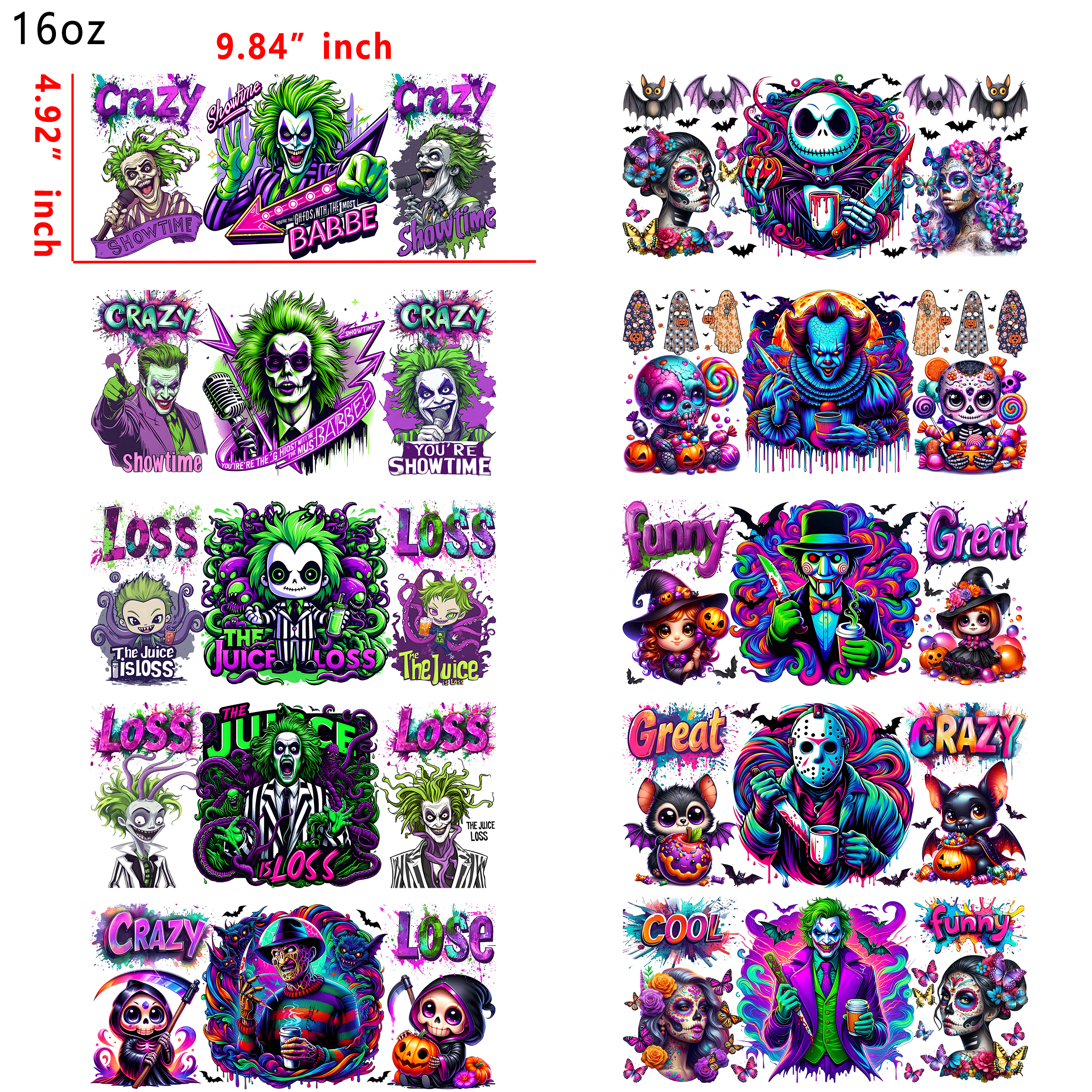 20 PCS Horror NBC Beetle Juice Mixed Cup wraps 16OZ tumbler water proof