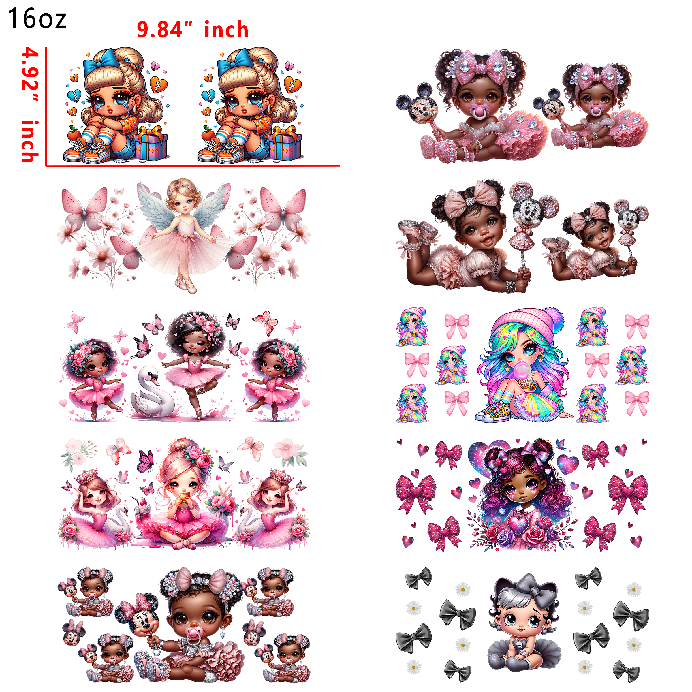 (X30) 20 PCS Cute Baby Girl Cup wraps 16OZ tumbler water proof