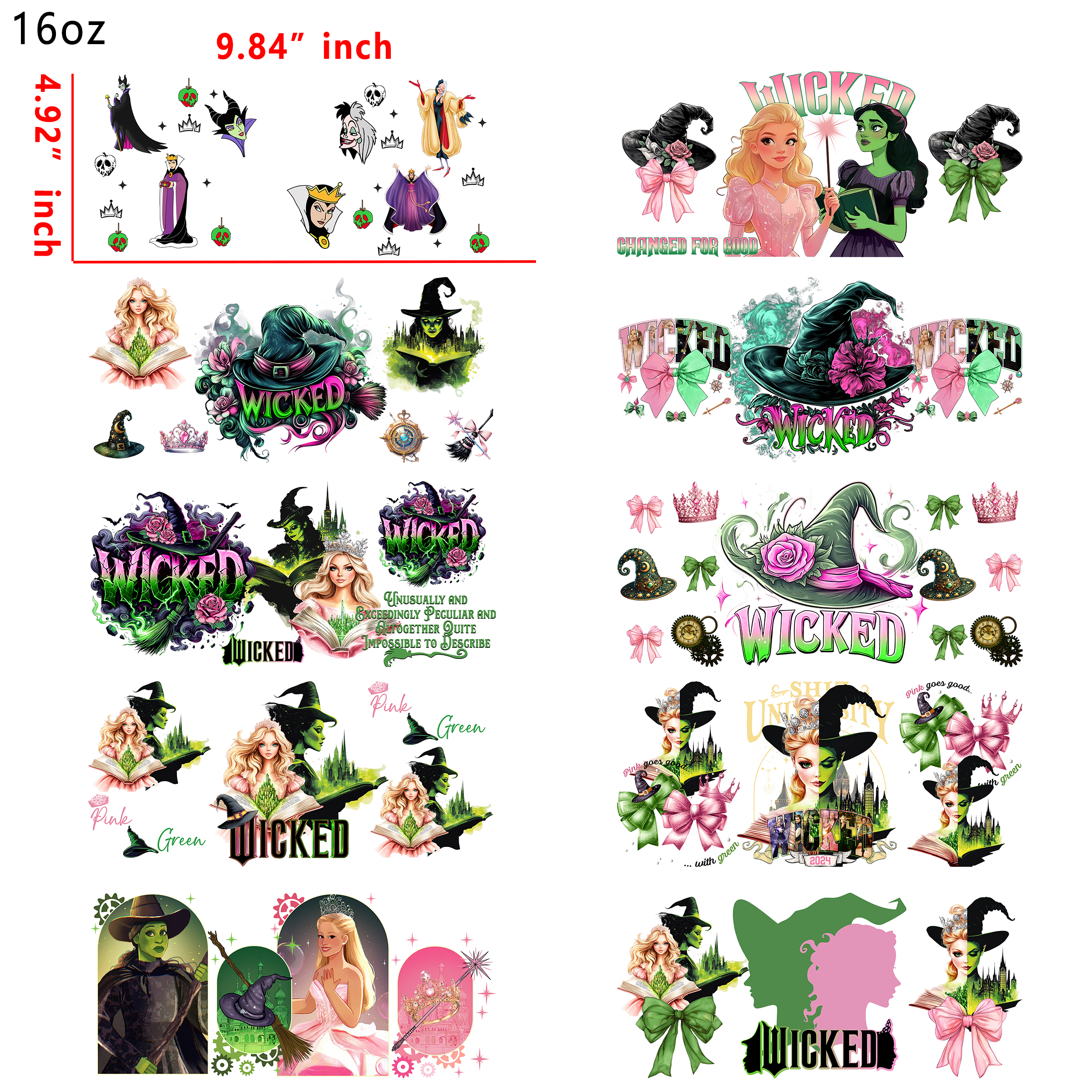 (X4) 20 PCS Villains Wicked Mixed Cup wraps 16OZ tumbler water proof