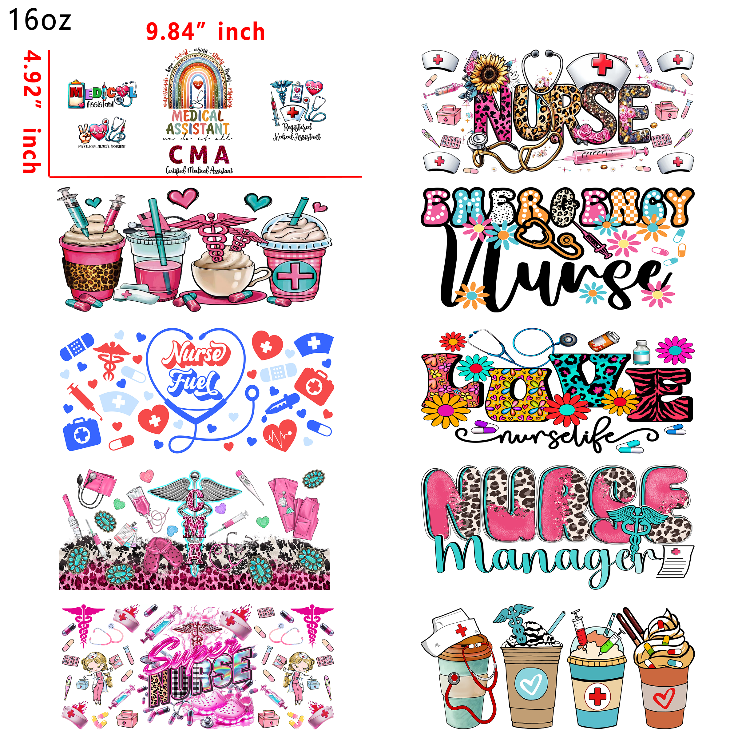 20 PCS Nurse Life Cup wraps 16OZ tumbler water proof