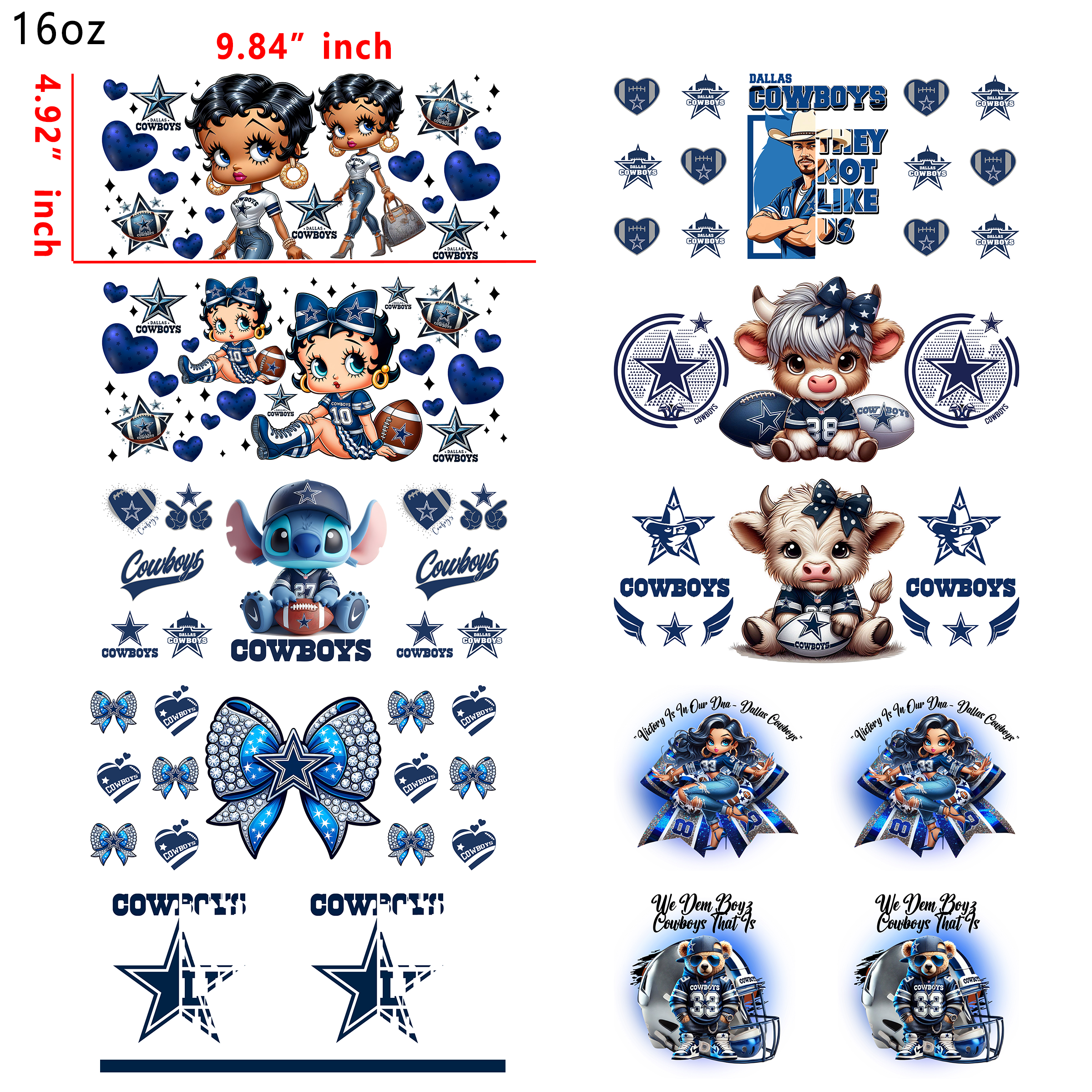 20 PCS Cowboys NFL team Marvel Hero Cup wraps 16OZ tumbler water proof