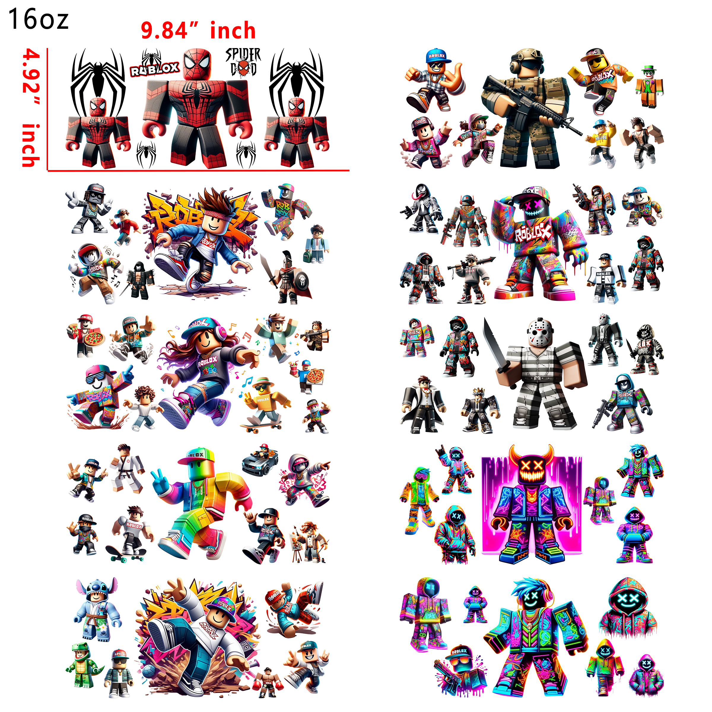 20 PCS Roblox Game Mixed Cup wraps 16OZ tumbler water proof