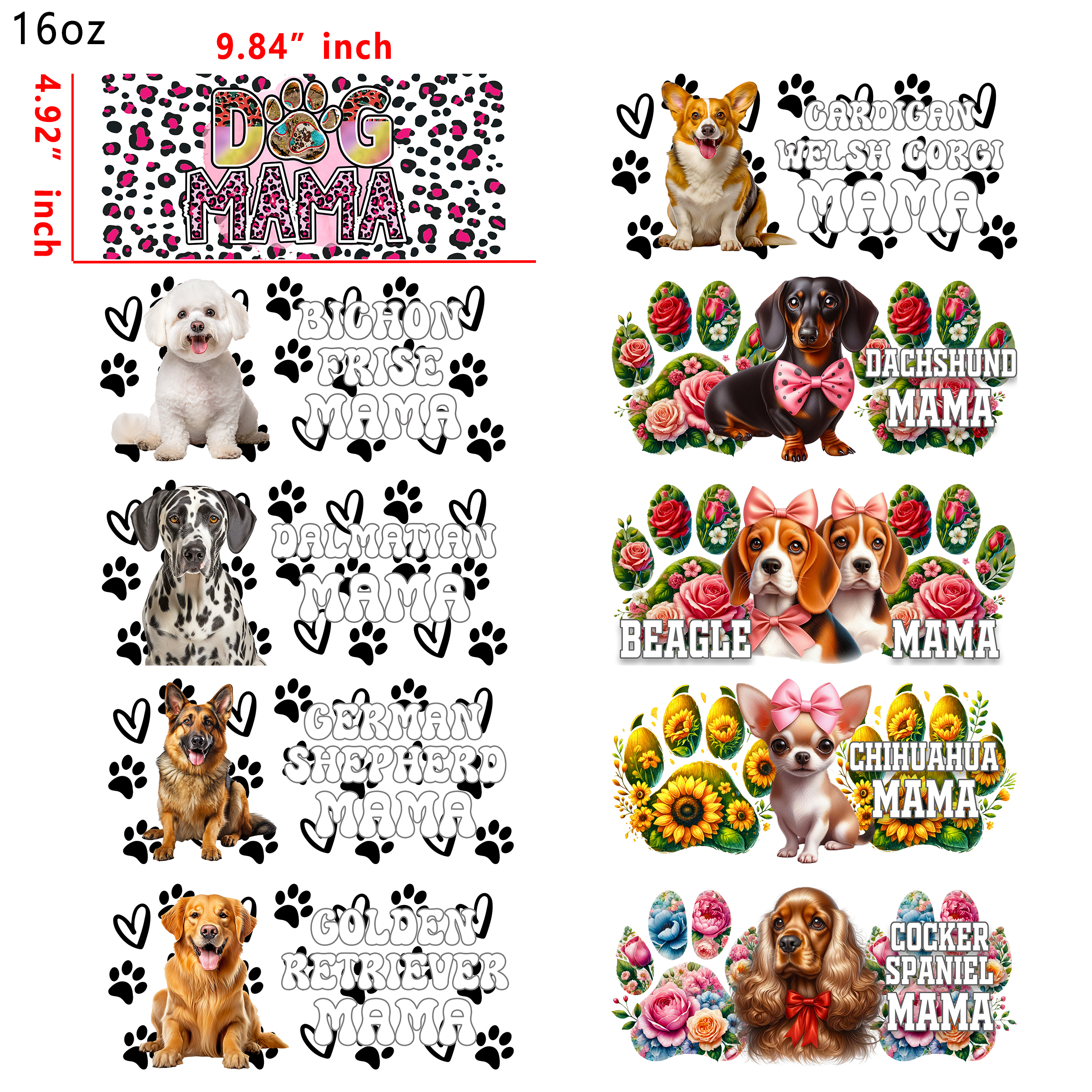 20 PCS Dog Mom Cup wraps 16OZ tumbler water proof