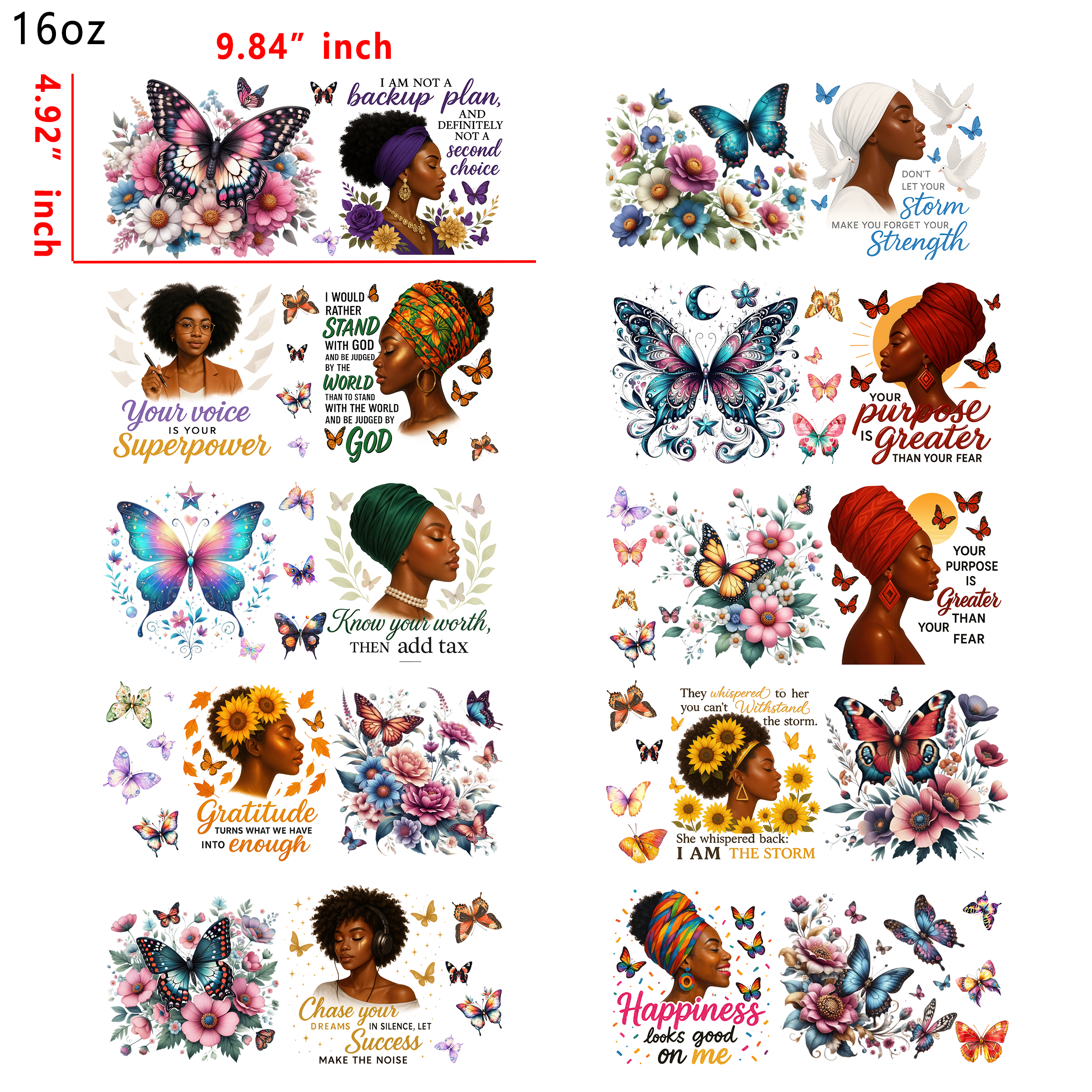 20 PCS Black Girl Inspiration Cup wraps 16OZ tumbler water proof