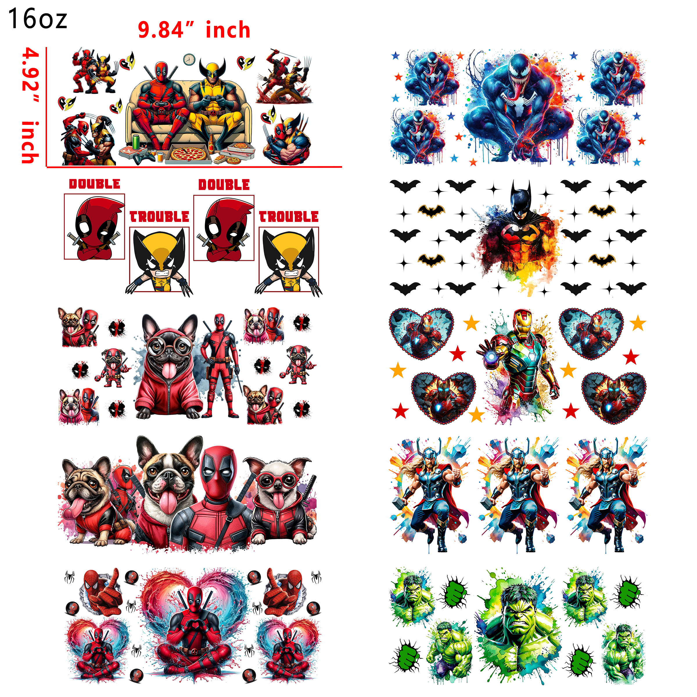 20 PCS Marvel Hero Cup wraps 16OZ tumbler water proof