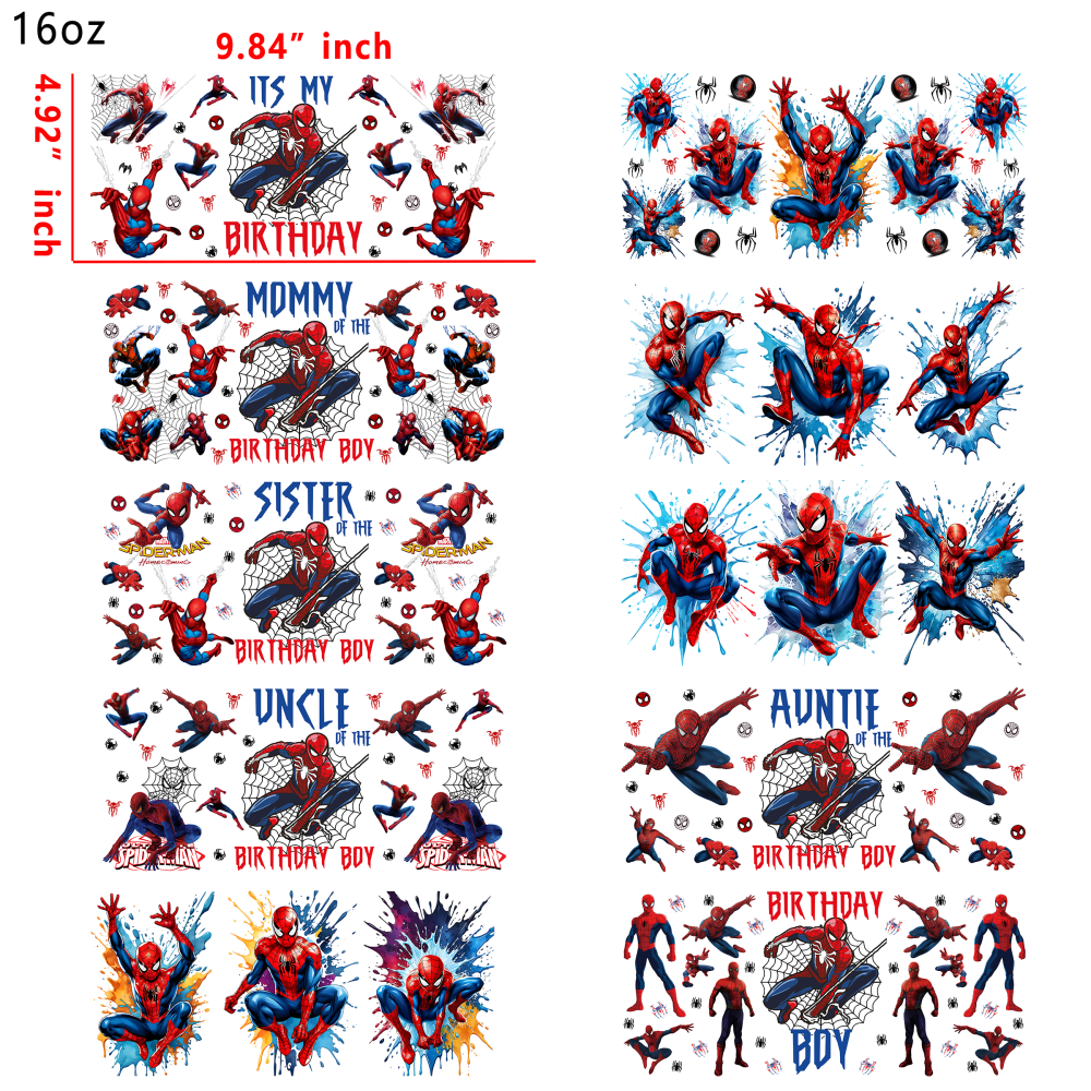 20 PCS Spider Man Marvel Cup wraps 16OZ tumbler water proof