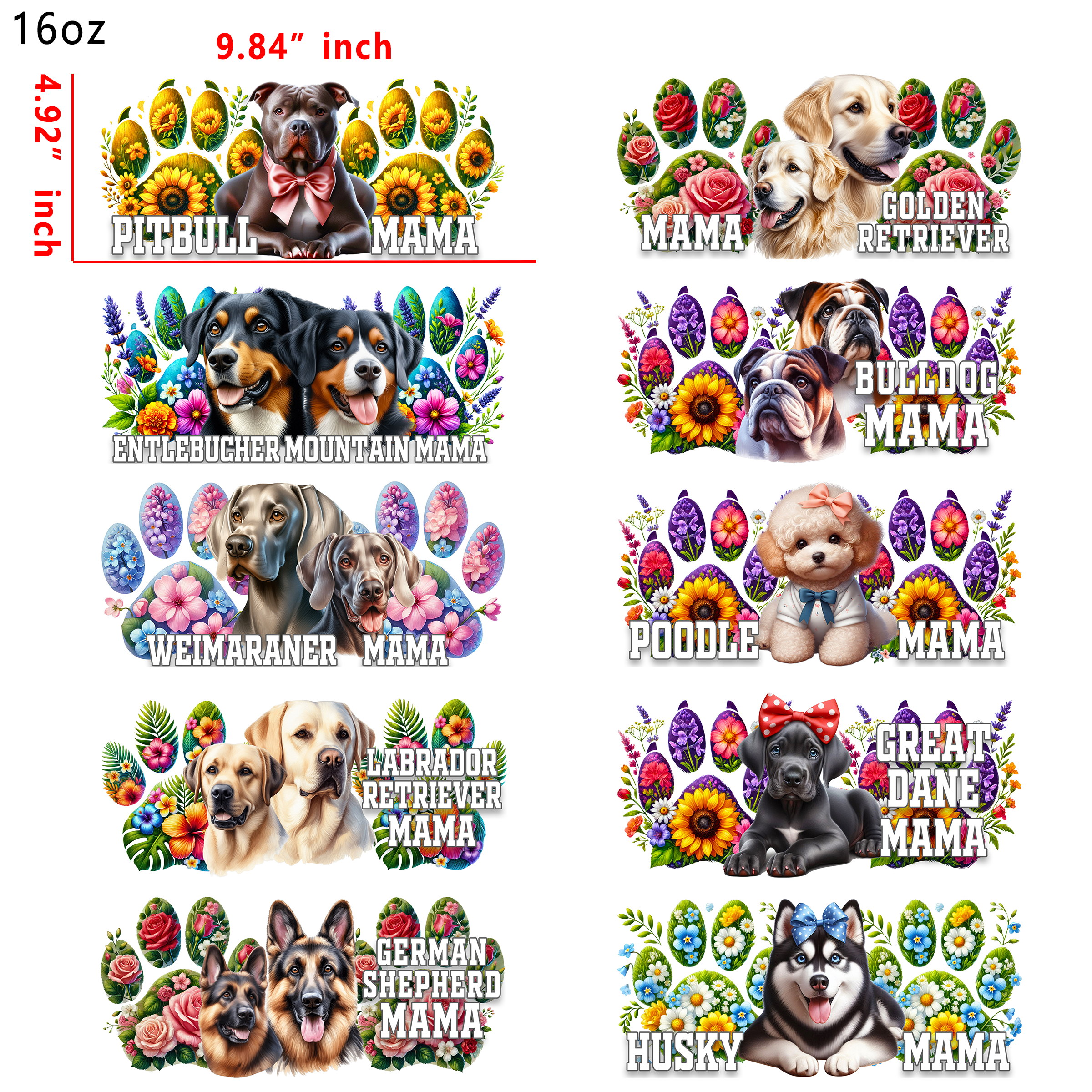 20 PCS Dog Mom Cup wraps 16OZ tumbler water proof