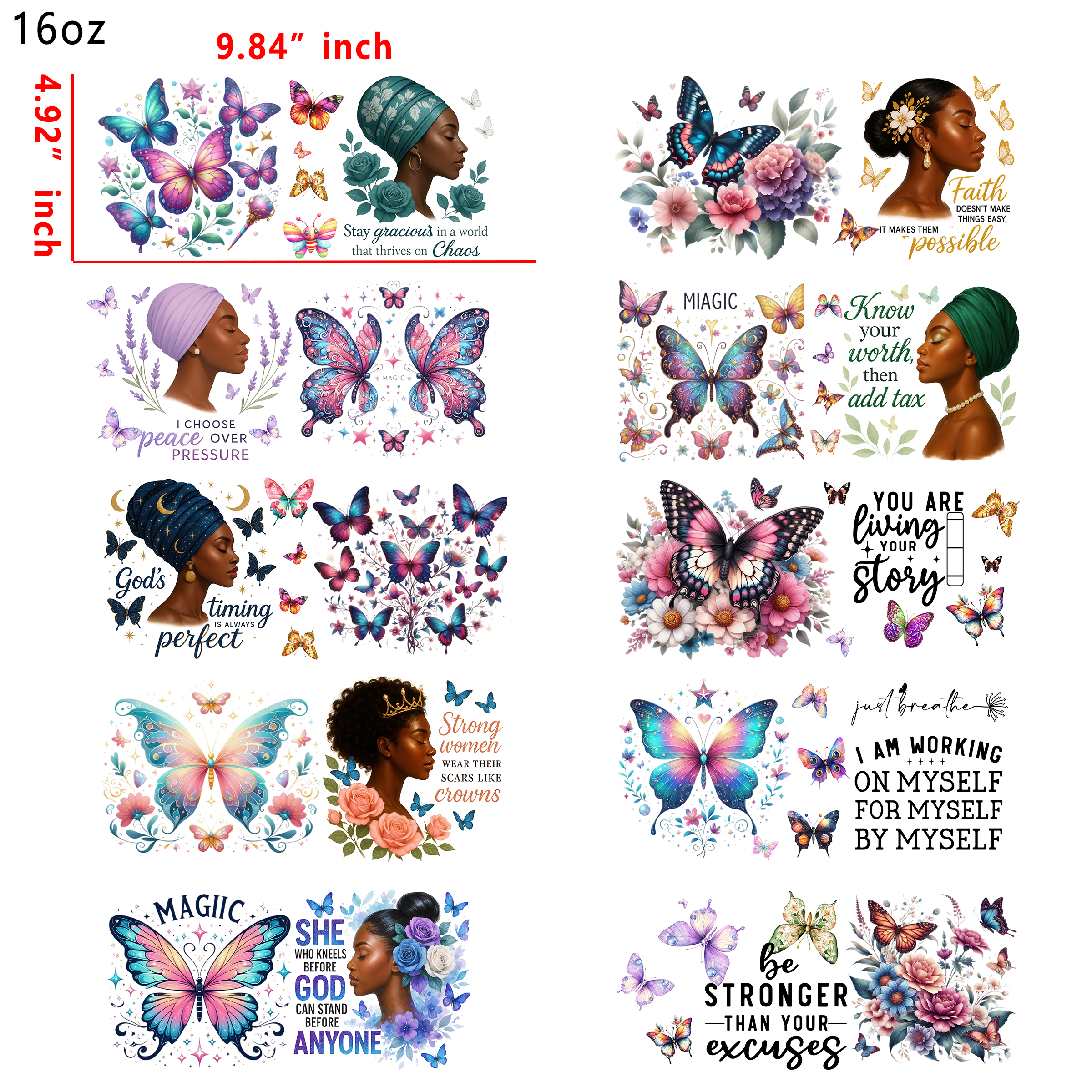 20 PCS Black Girl Inspiration Cup wraps 16OZ tumbler water proof