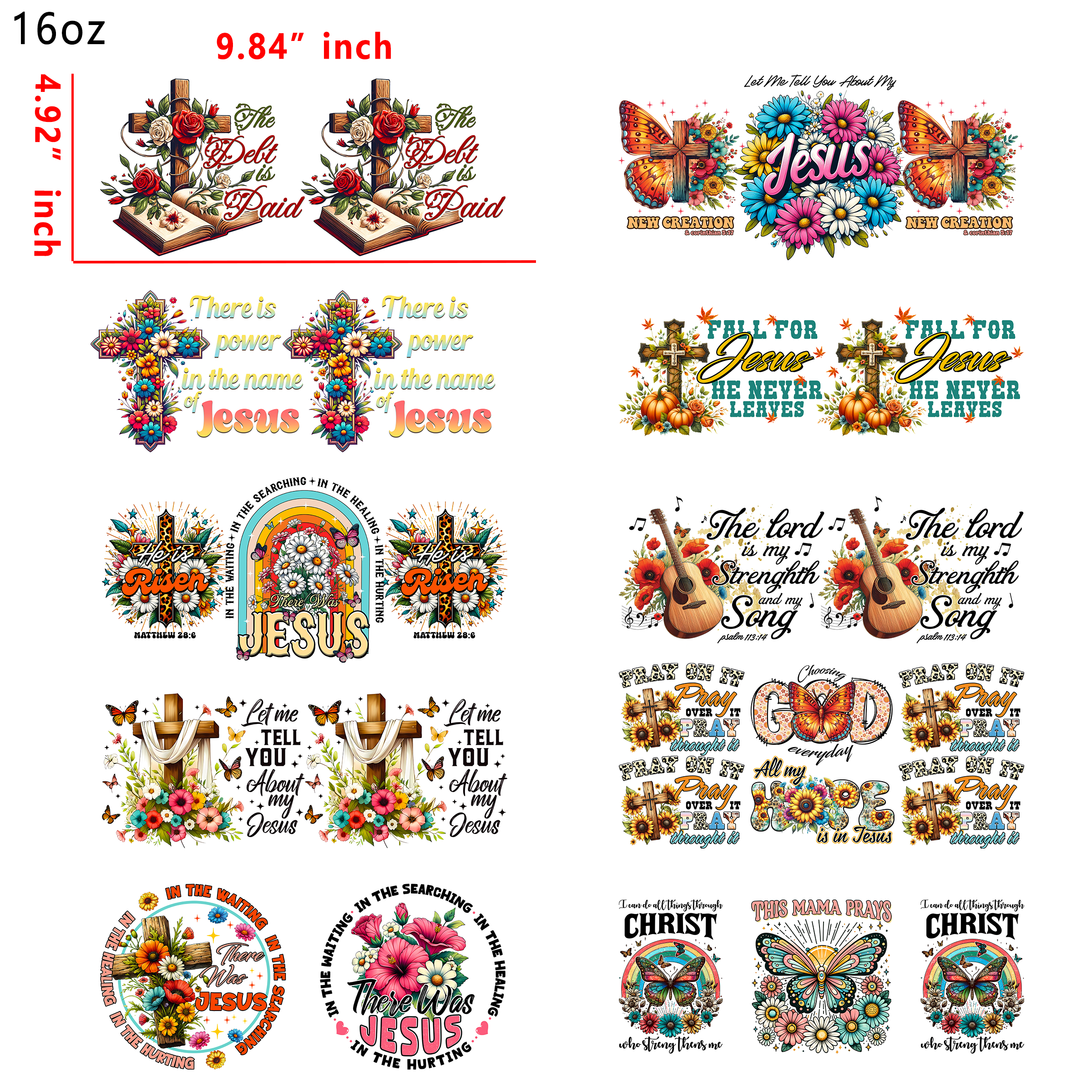 20 PCS Christian Faith Cup wraps 16OZ tumbler water proof