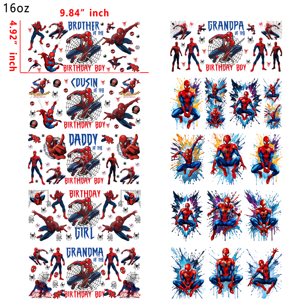 20 PCS Spider Man Marvel Cup wraps 16OZ tumbler water proof
