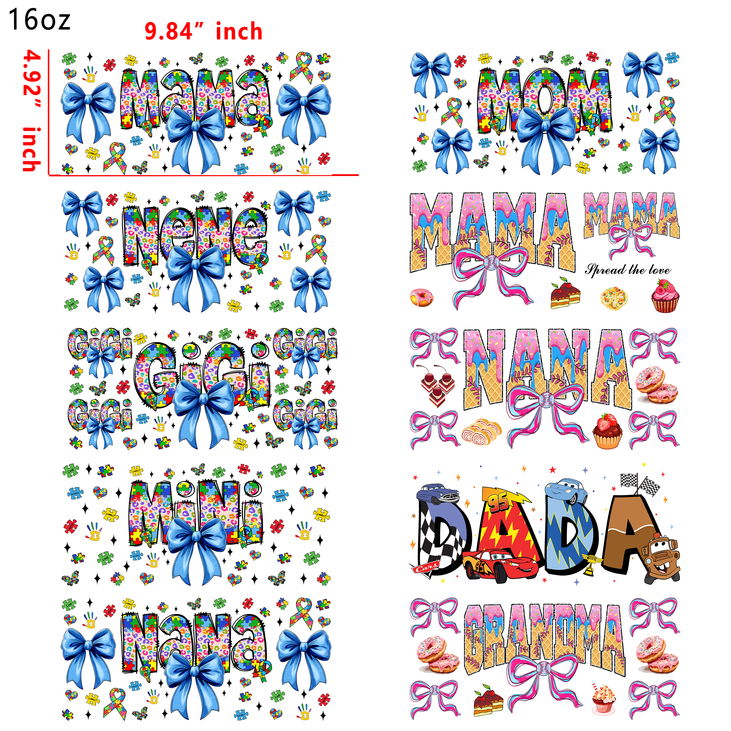 20 PCS Family Name Cup wraps 16OZ tumbler water proof