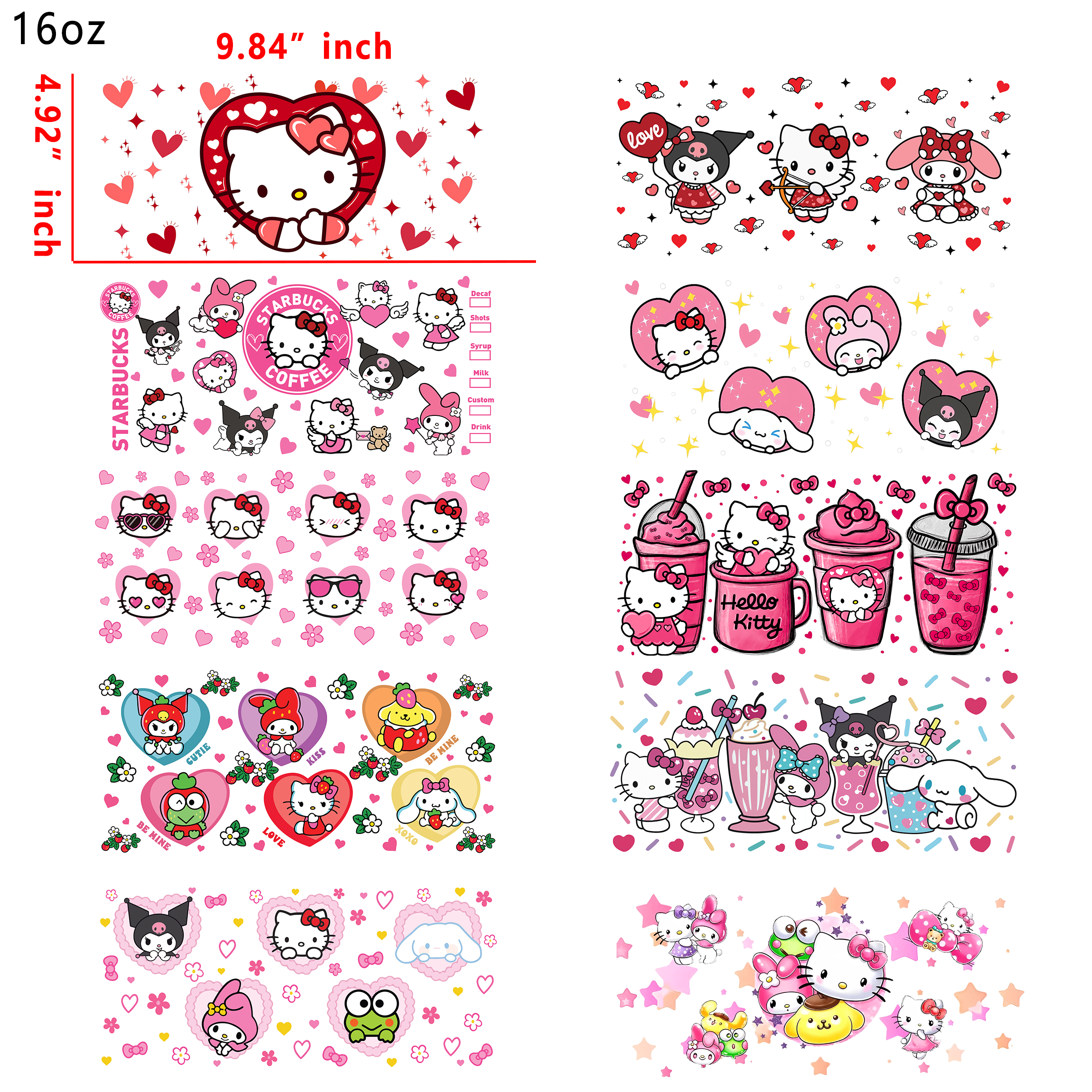 20 PCS Sanrio Mixed Cup wraps 16OZ tumbler water proof