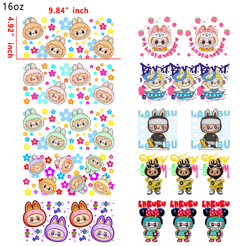 20 PCS Labubu Cup wraps 16OZ tumbler water proof