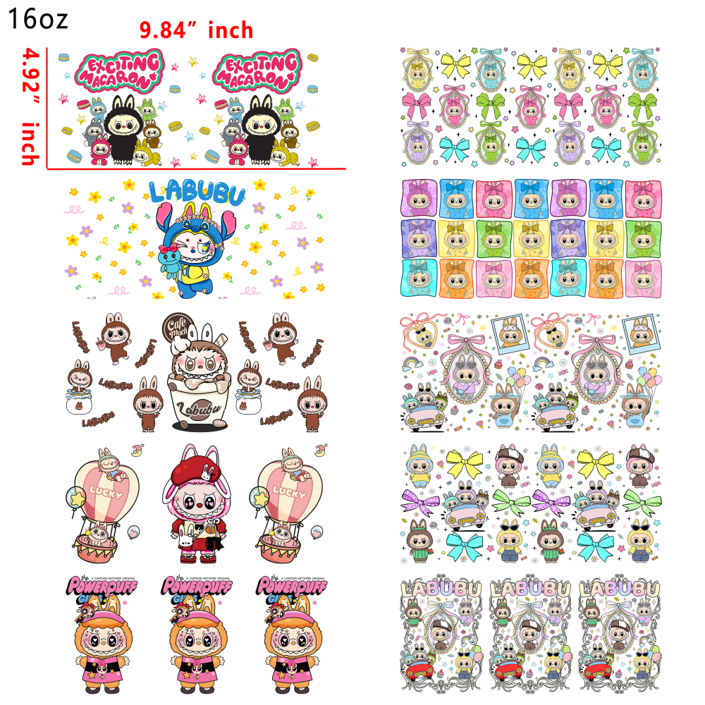 20 PCS Labubu Cup wraps 16OZ tumbler water proof
