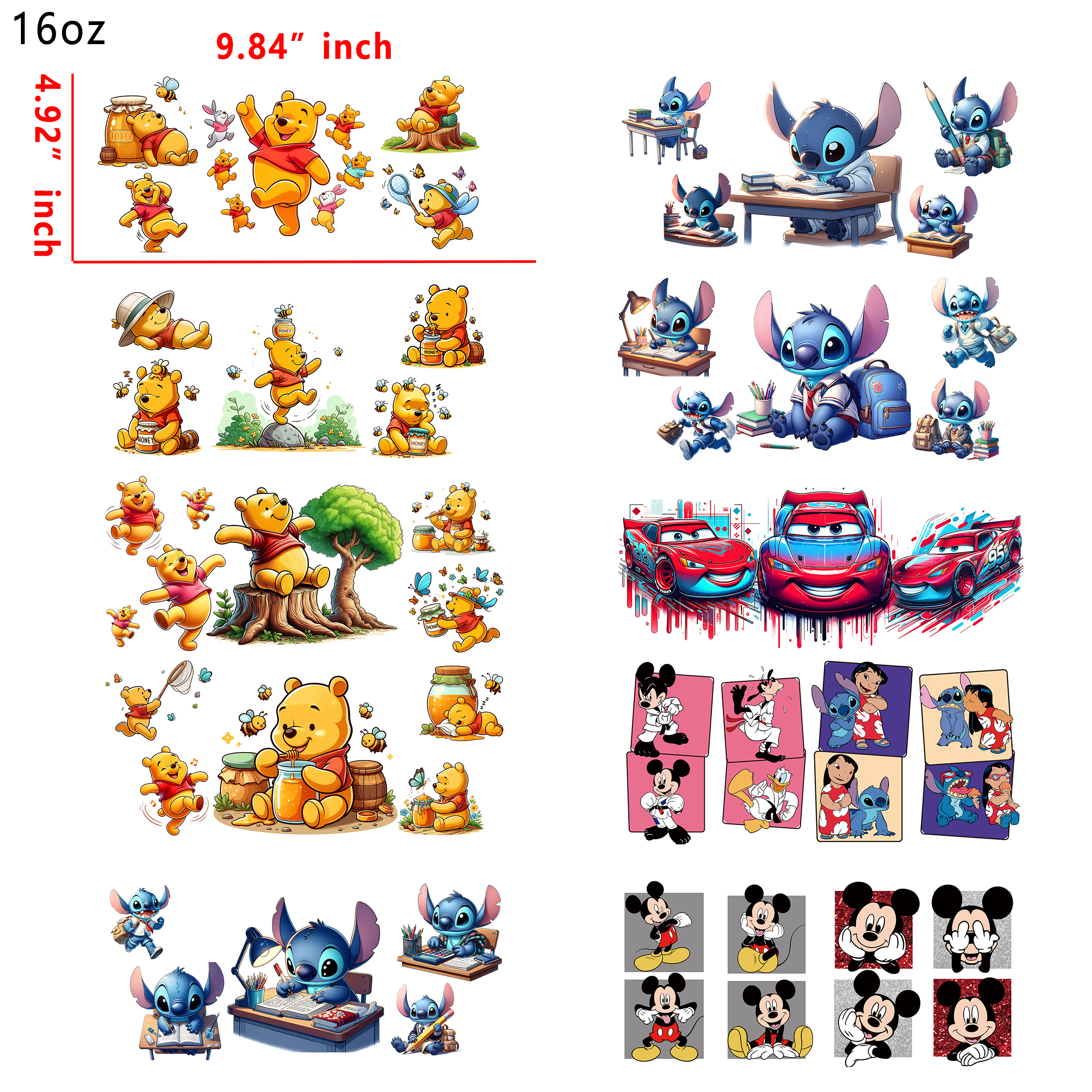 20 PCS Disney Mixed Cup wraps 16OZ tumbler water proof