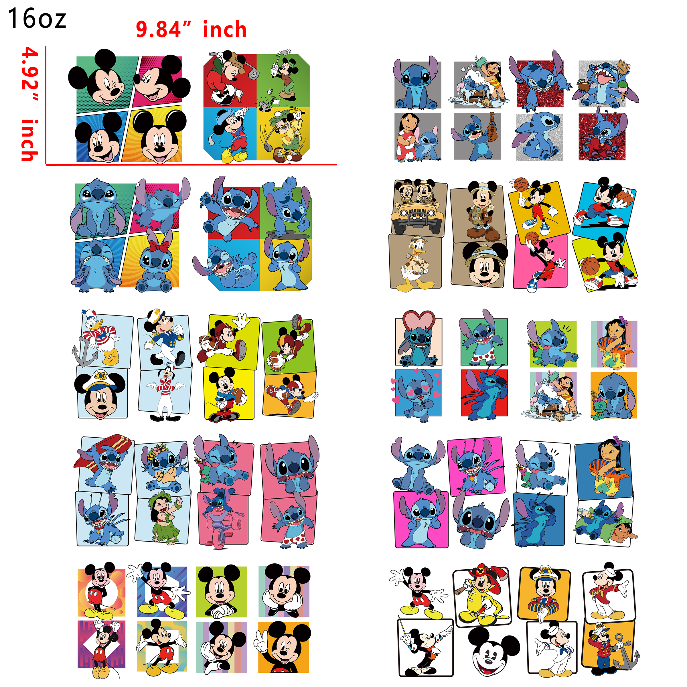 20 PCS Disney Mixed Cup wraps 16OZ tumbler water proof