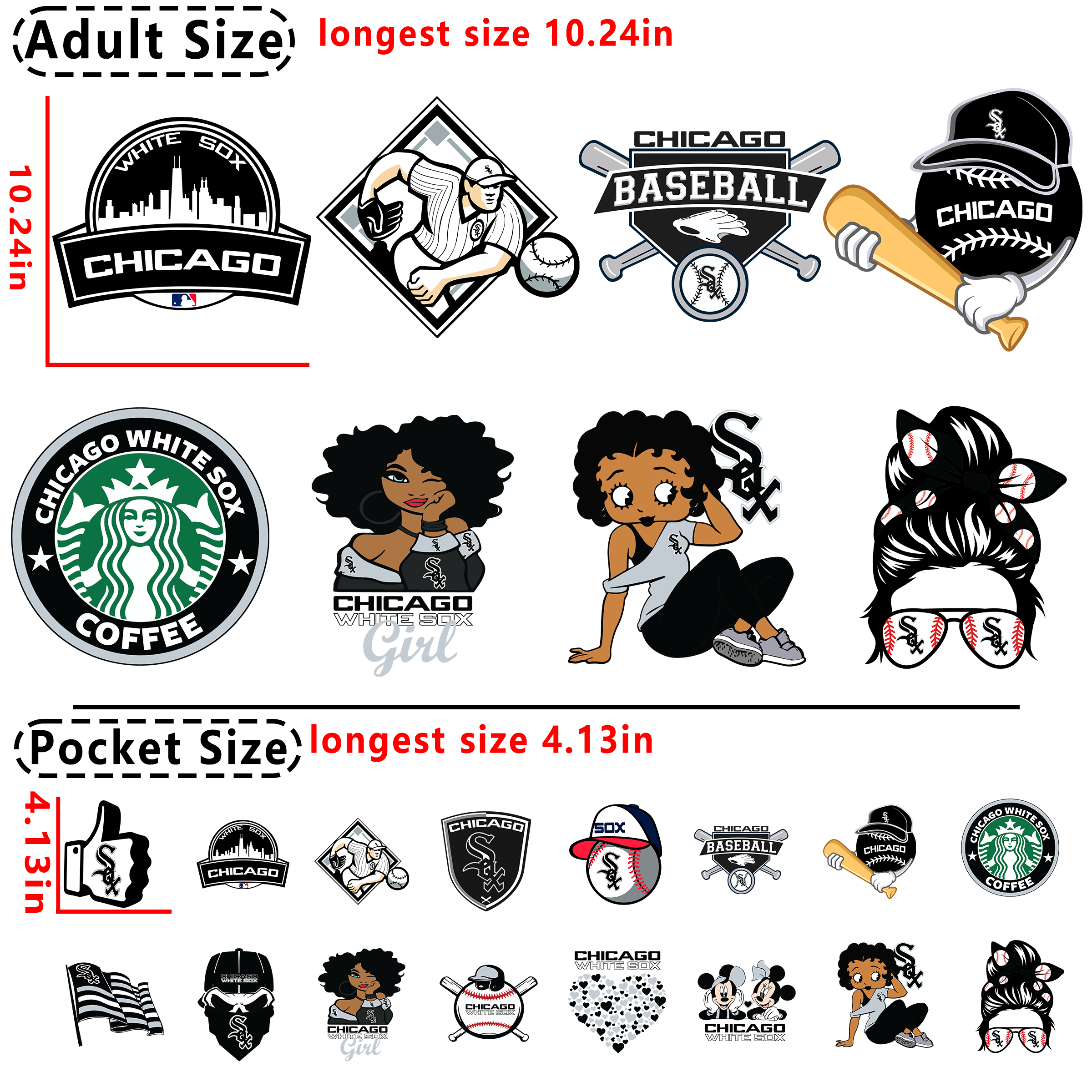(N39) Chicago Whit MLB Baseball  DTF heat transfer vinyl for T-shirt hoodies