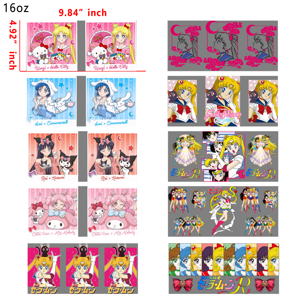 20 PCS Sailor Moon cup wraps 16OZ tumbler water proof