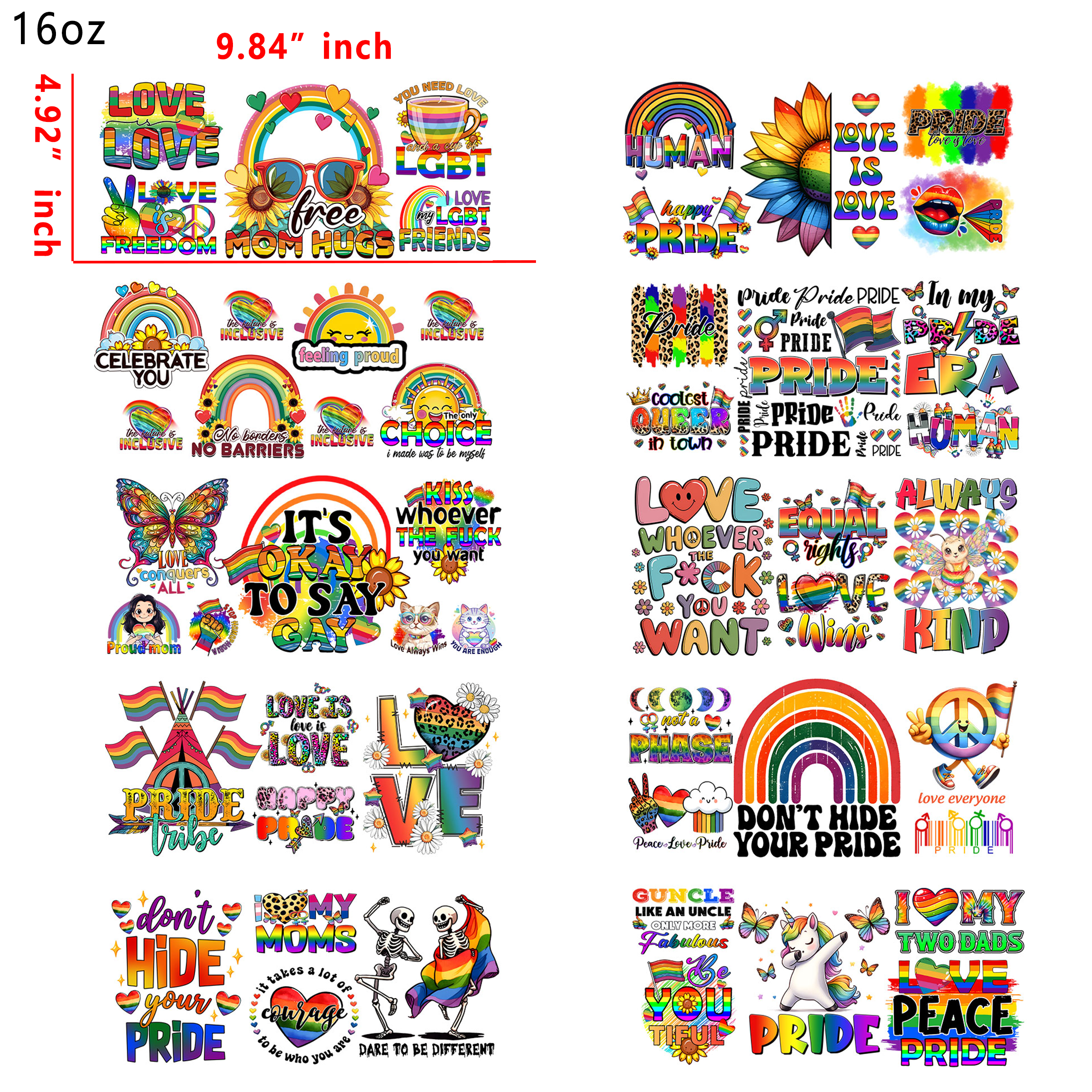20 PCS LGBTQ Pride cup wraps 16OZ tumbler water proof