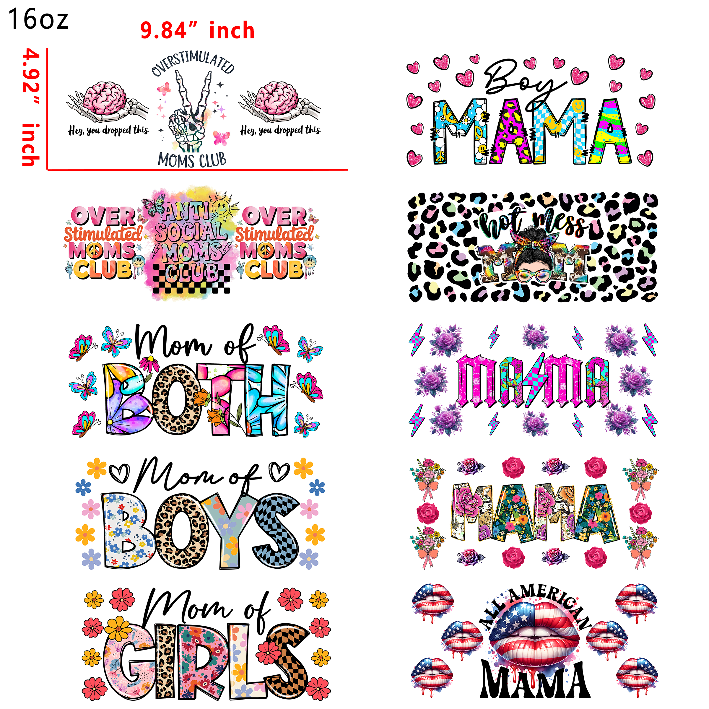 20 PCS Bad Mom cup wraps 16OZ tumbler water proof