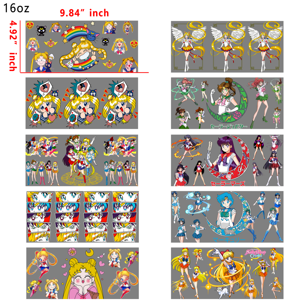 20 PCS Sailor Moon cup wraps 16OZ tumbler water proof
