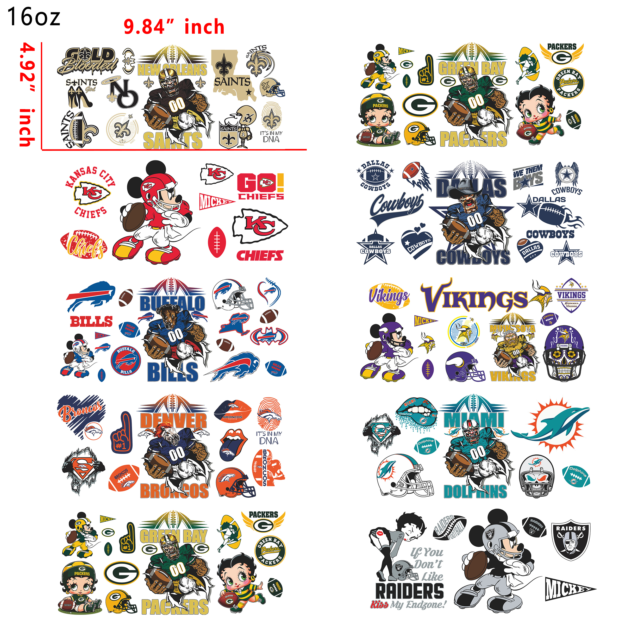 20 PCS NFL Football Team cup wraps 16OZ tumbler water proof