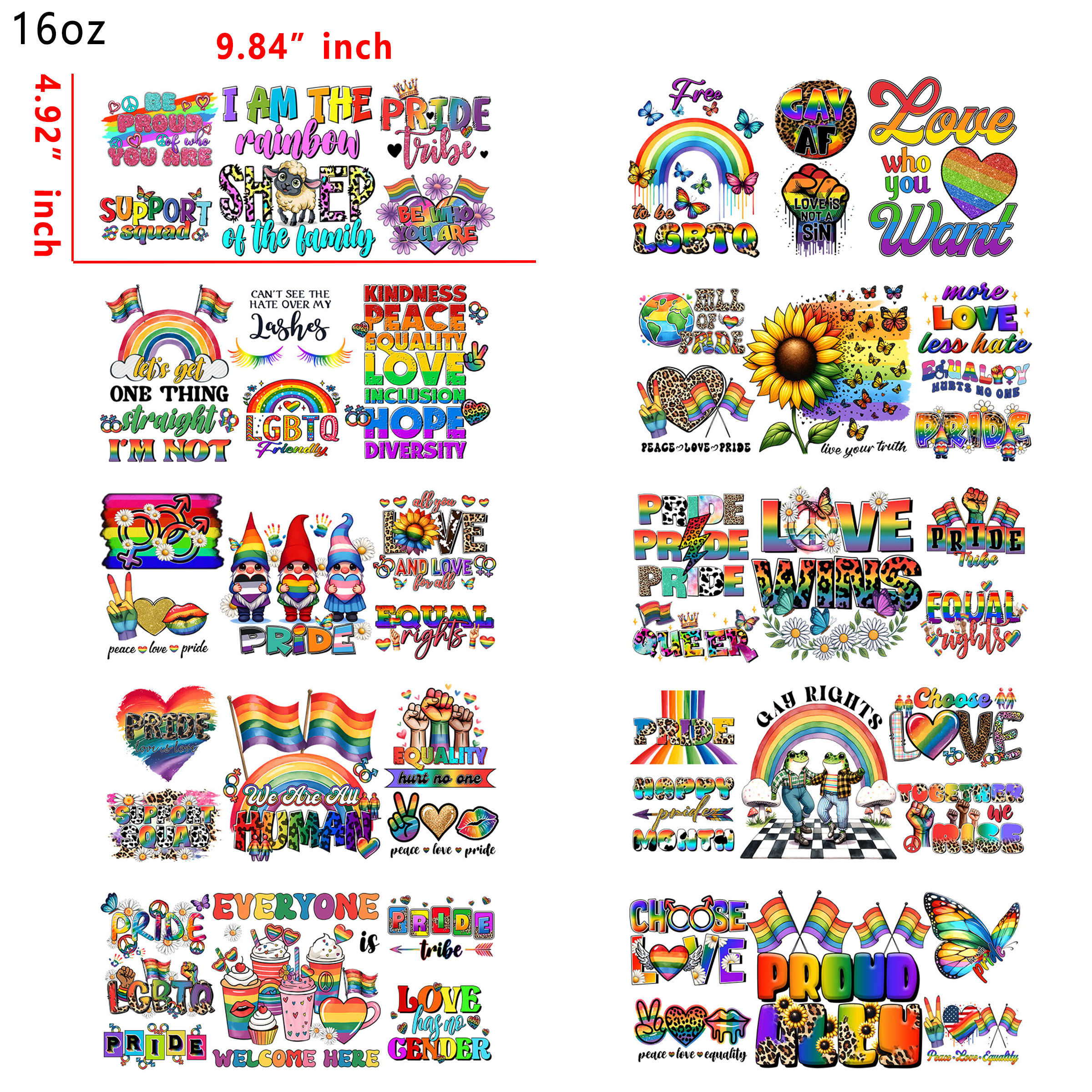 20 PCS LGBTQ Pride cup wraps 16OZ tumbler water proof