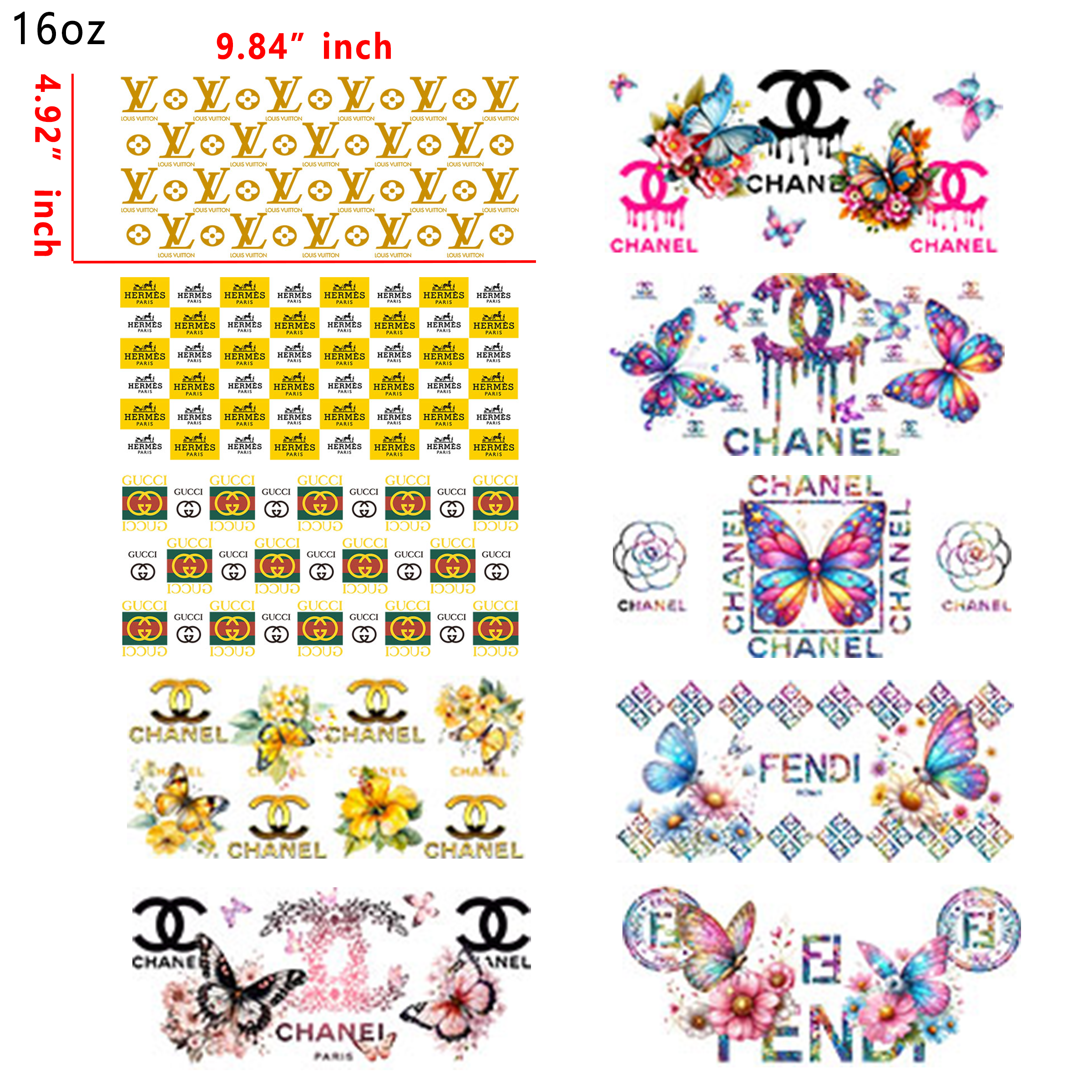 (H1) 20 PCS Butterfly Designer cup wraps 16OZ tumbler water proof