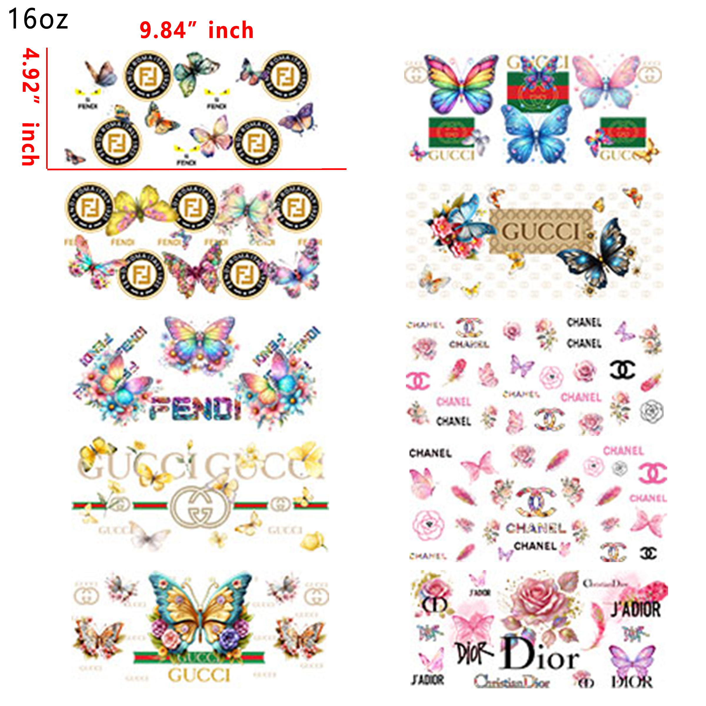 (H1) 20 PCS Butterfly Designer cup wraps 16OZ tumbler water proof