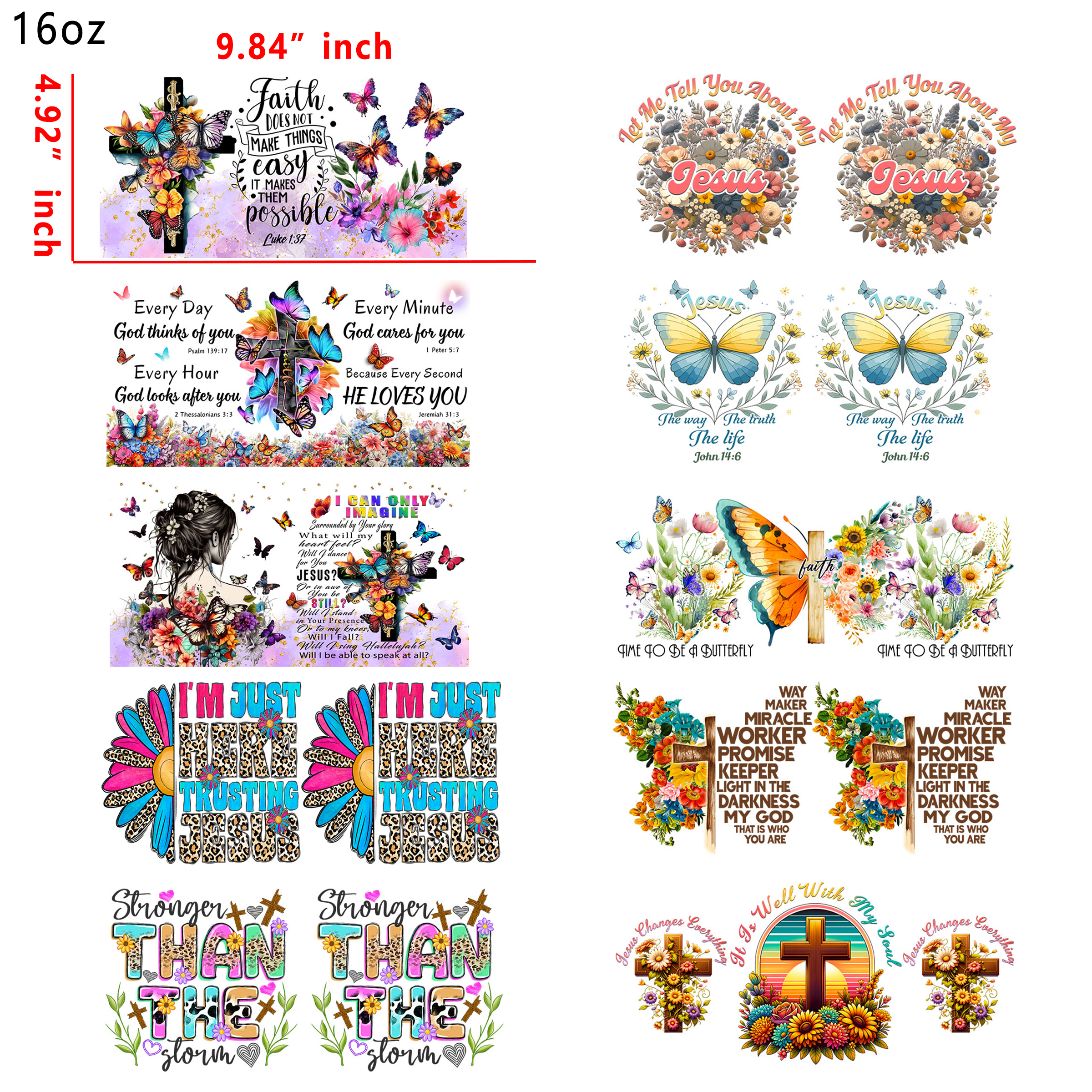(U77) 20 PCS Faith cup wraps 16OZ tumbler water proof