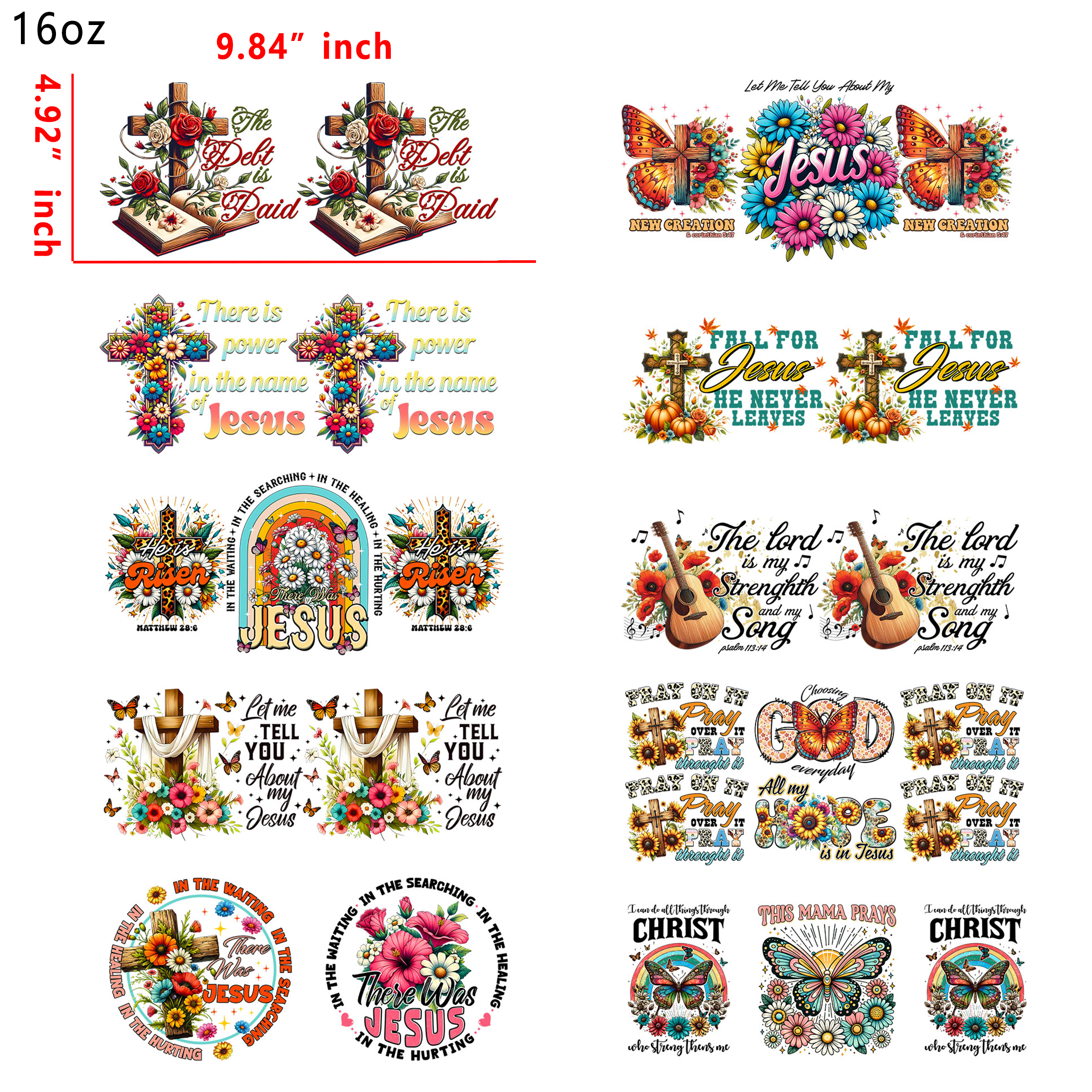 (U77) 20 PCS Faith cup wraps 16OZ tumbler water proof