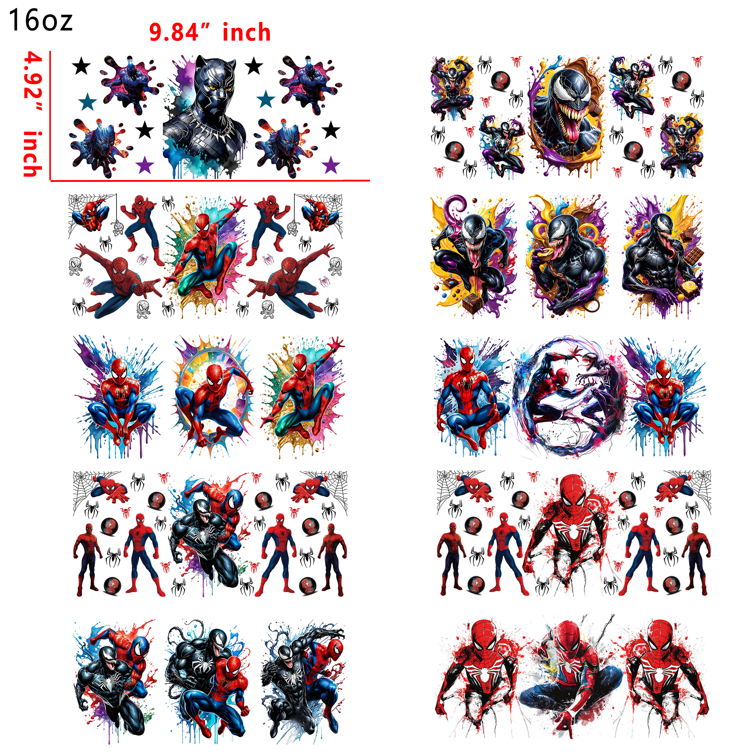 (U78) 20 PCS Marvel Hero cup wraps 16OZ tumbler water proof