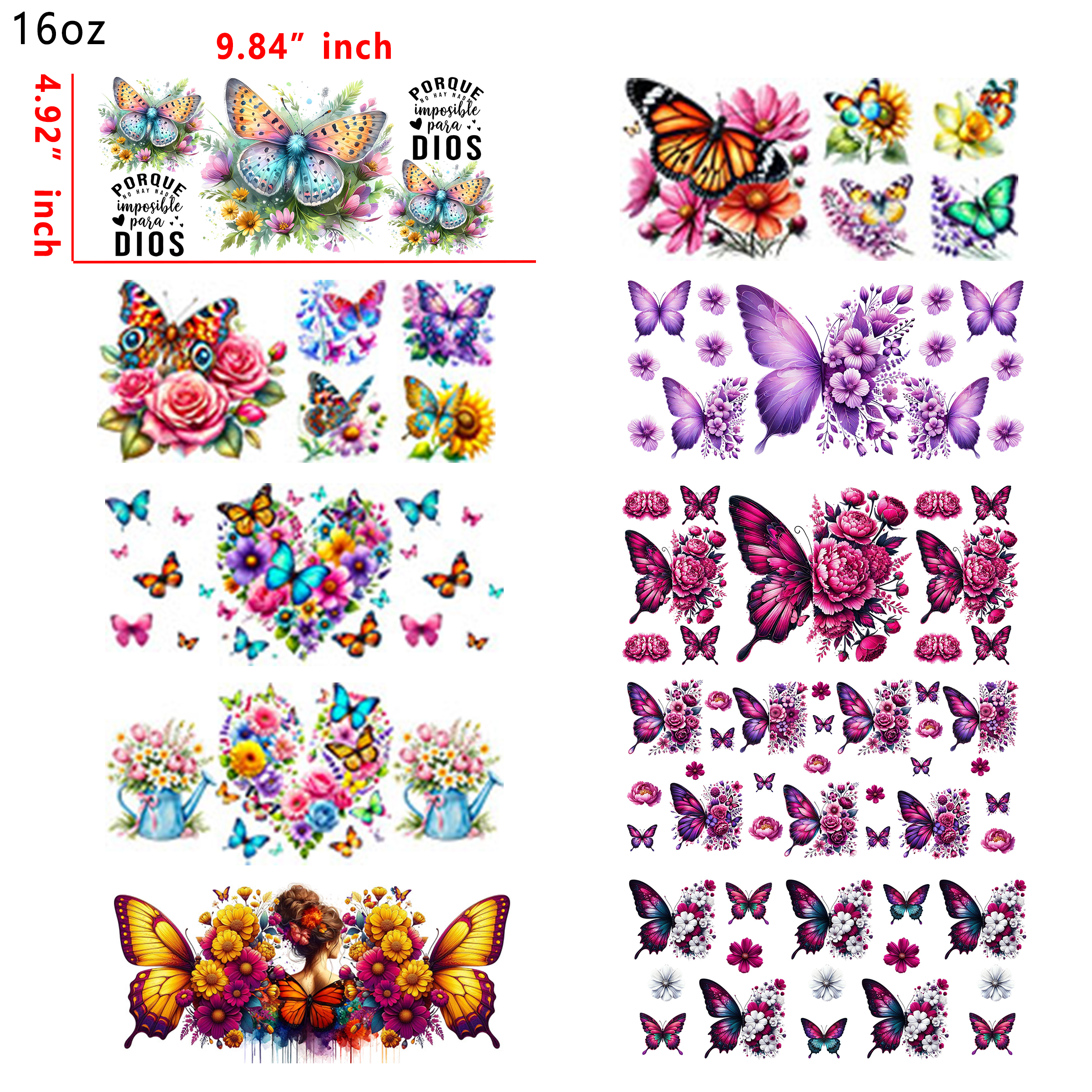 (U9) 20 PCS Butterfly cup wraps 16OZ tumbler water proof