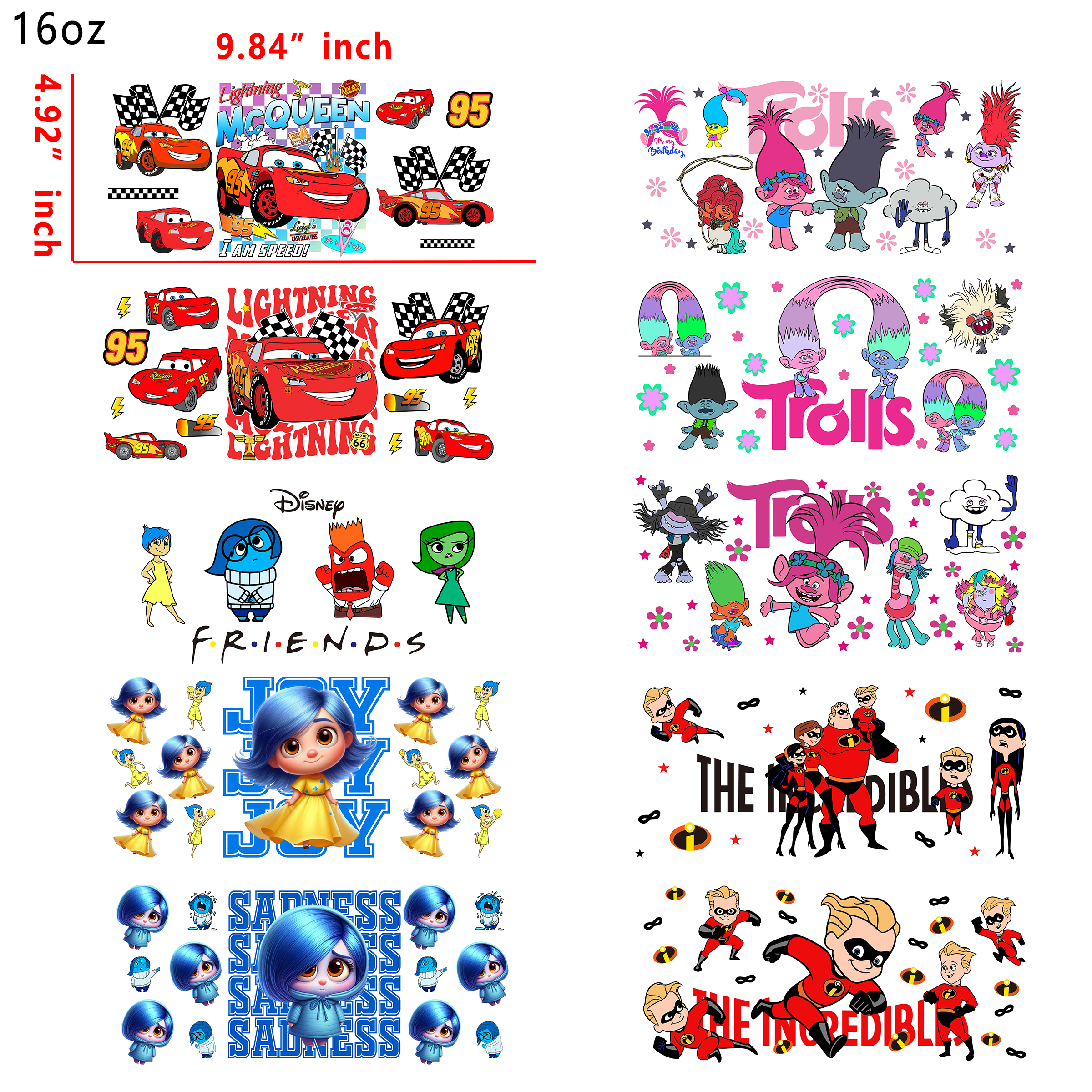 (X22) 20 PCS Disney Cartoon cup wraps 16OZ tumbler water proof