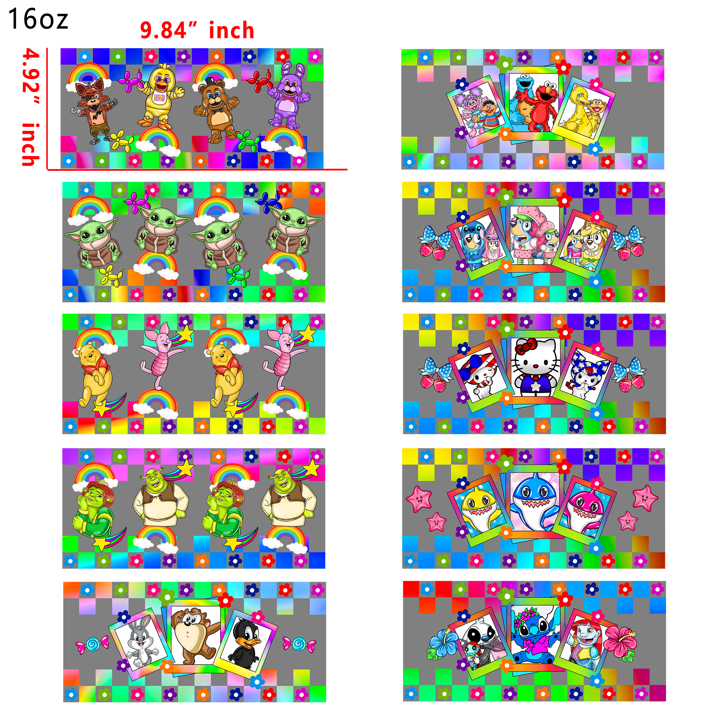 20 PCS 90s Cartoon cup wraps 16OZ tumbler water proof