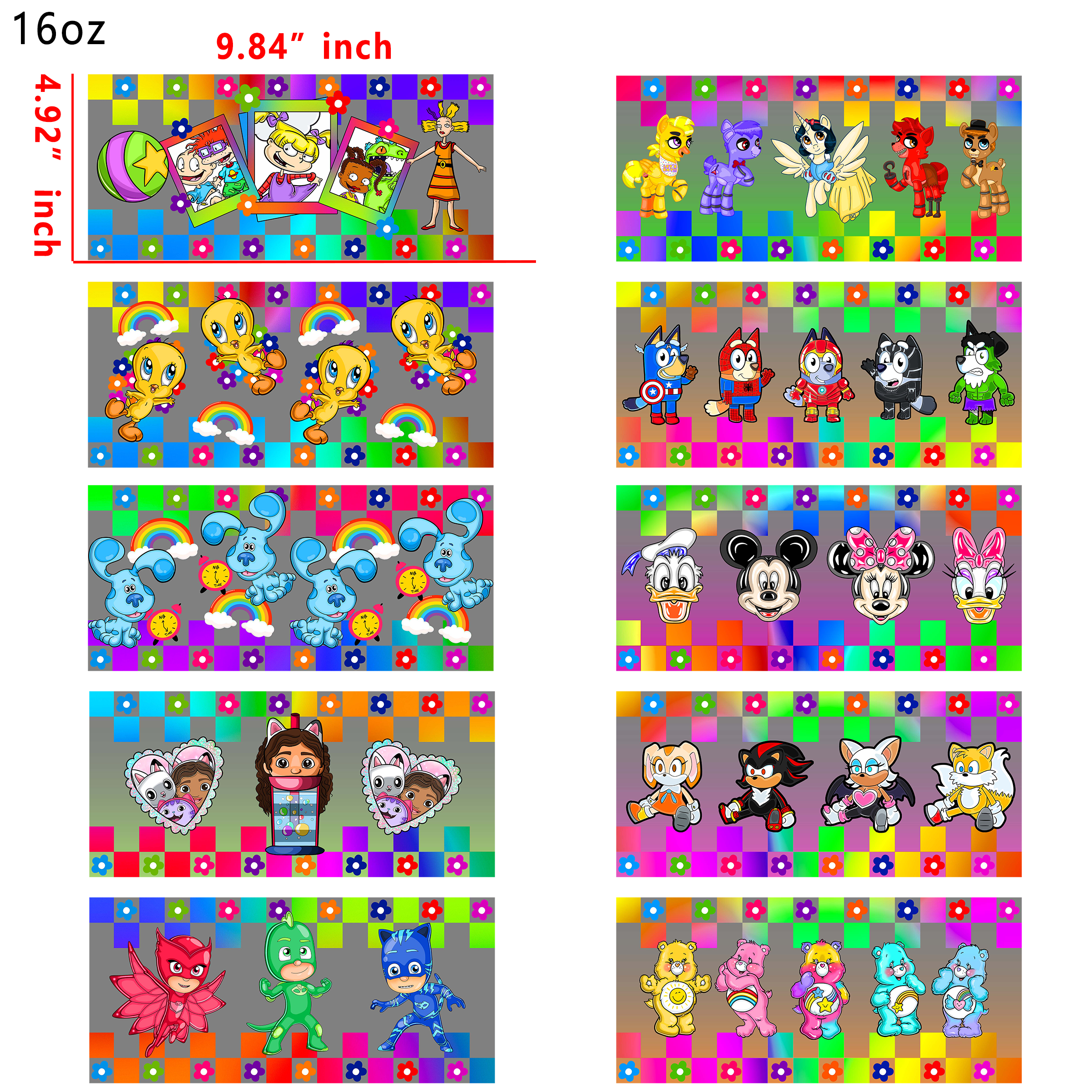 20 PCS 90s Cartoon cup wraps 16OZ tumbler water proof