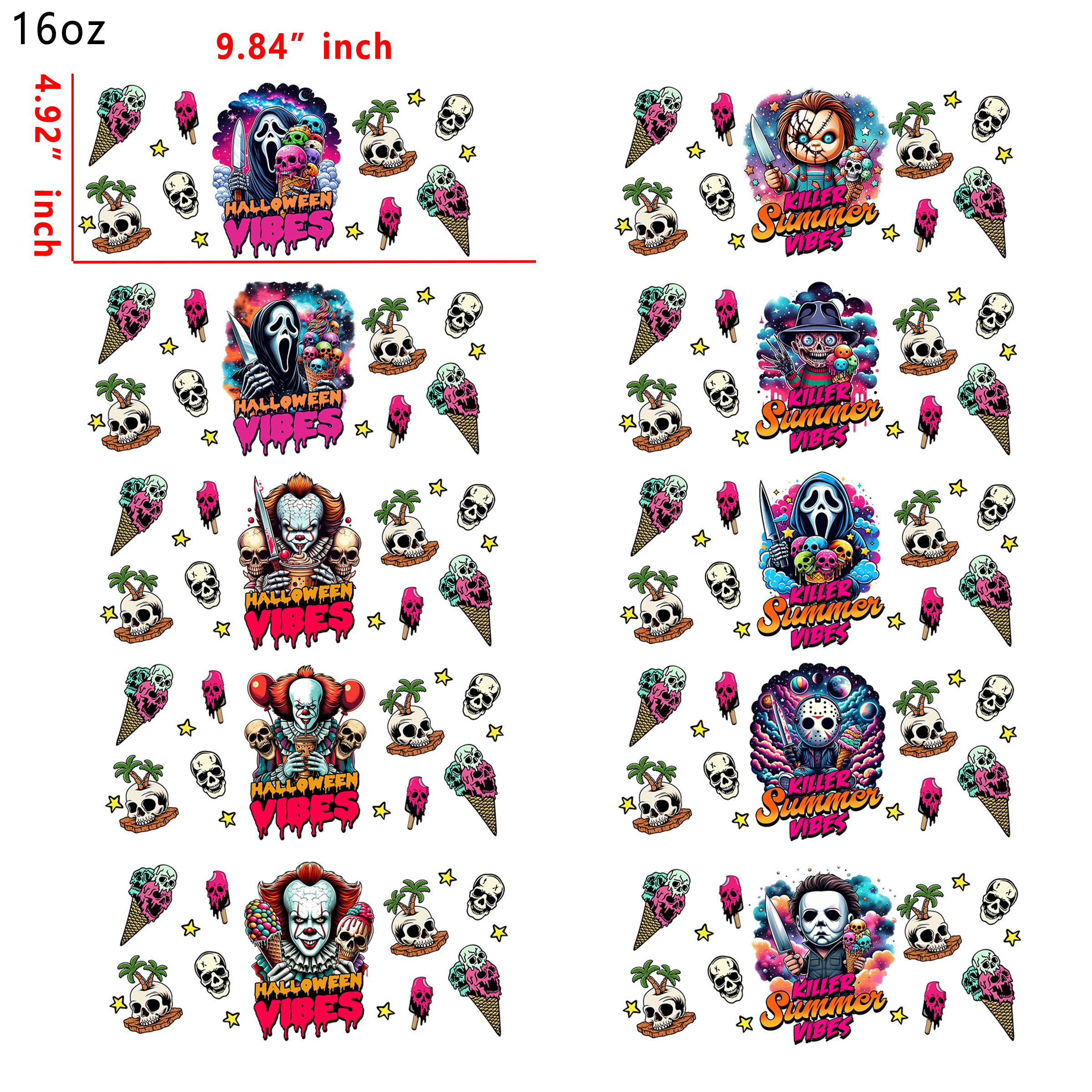 20 PCS Halloween Vibes cup wraps 16OZ tumbler water proof