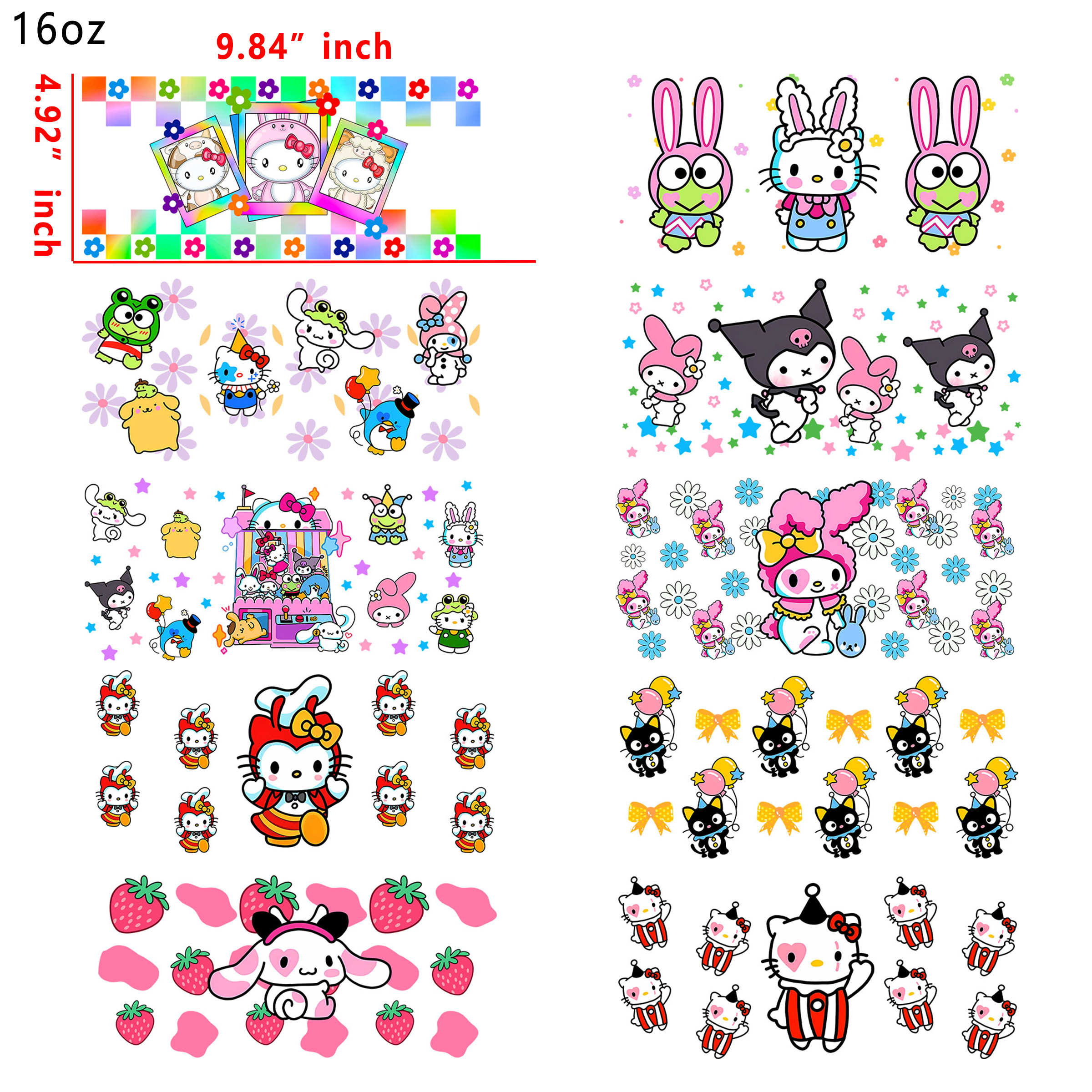 20 PCS Sanrio HK Kuromi cup wraps 16OZ tumbler water proof