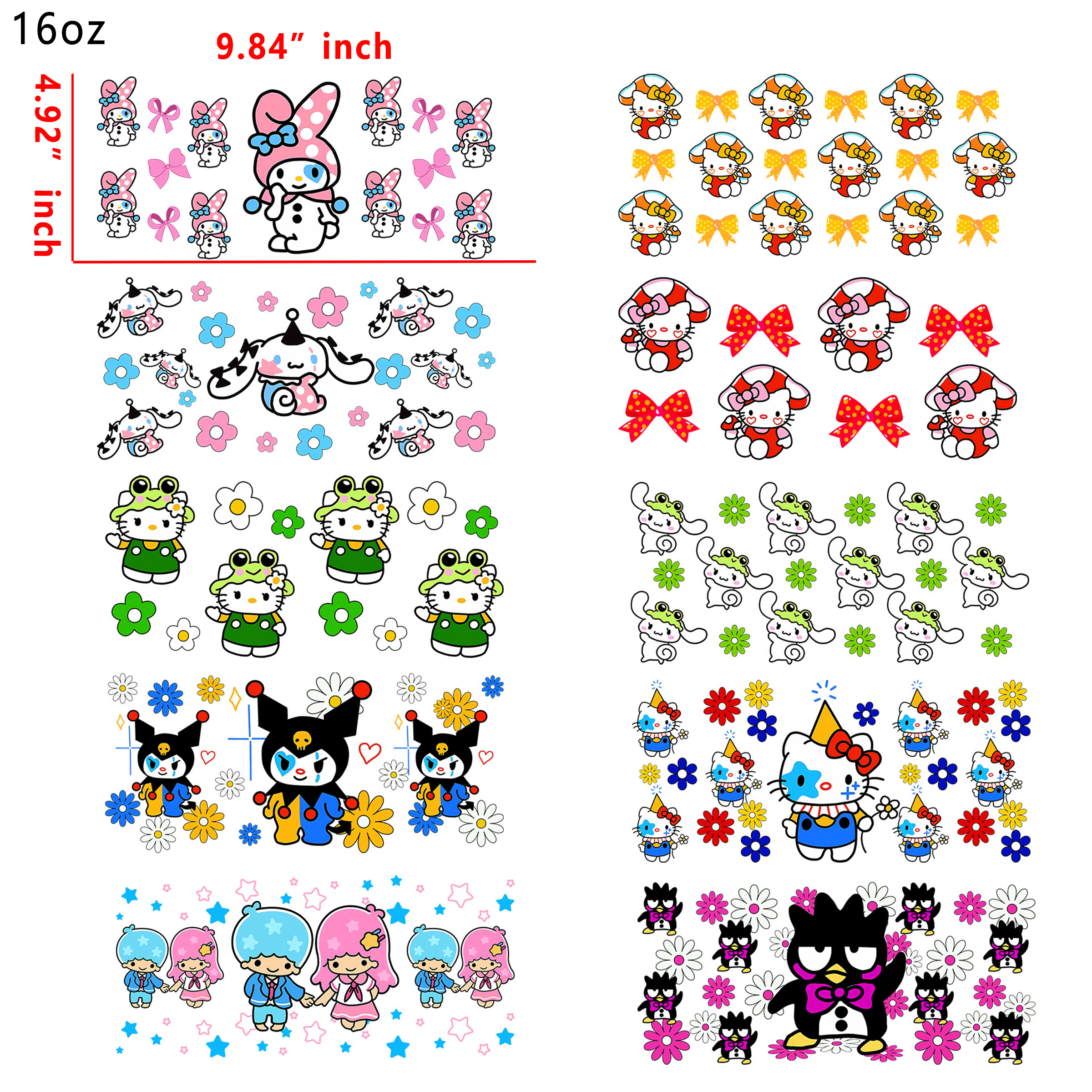 20 PCS Sanrio HK Kuromi cup wraps 16OZ tumbler water proof