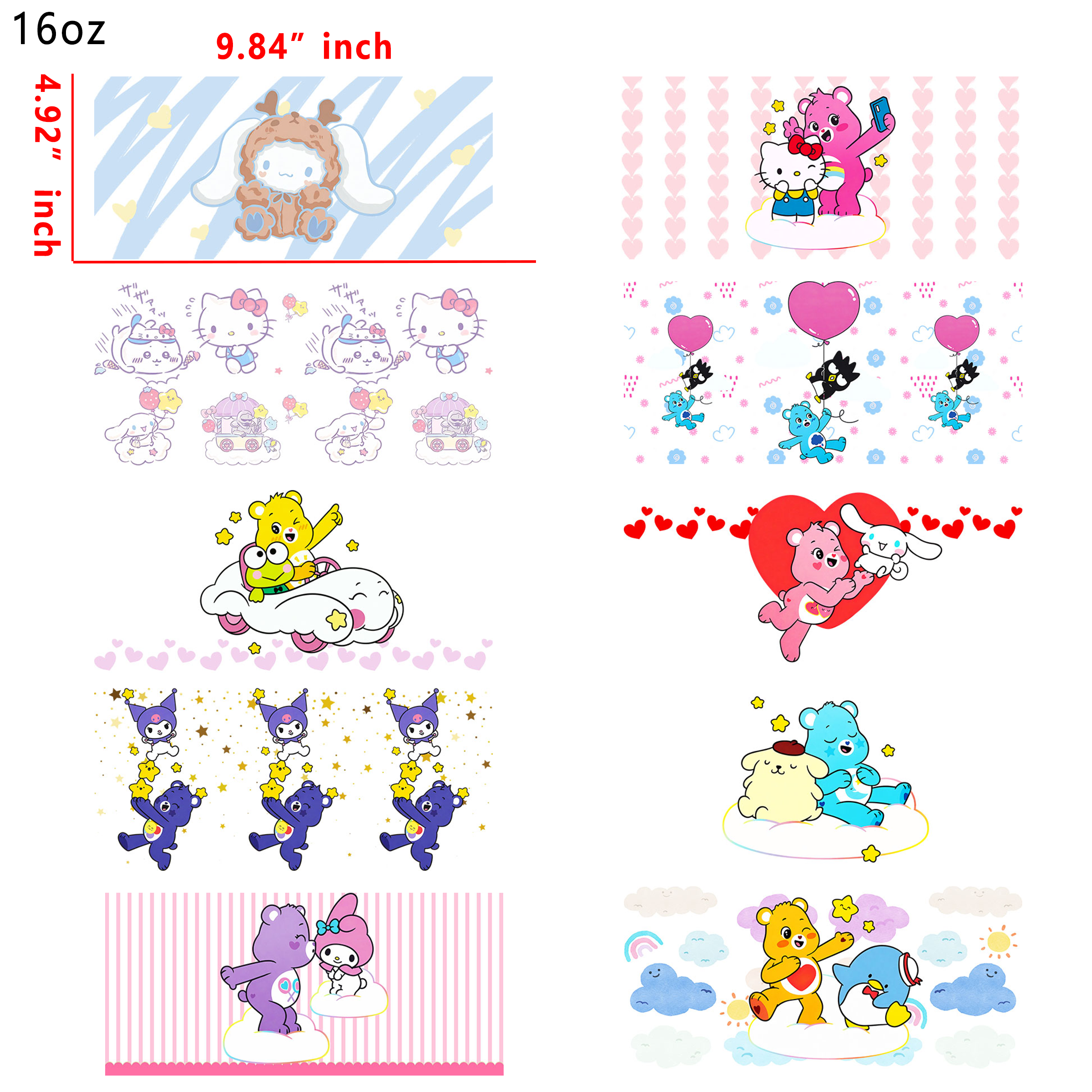 20 PCS Sanrio Crossover cup wraps 16OZ tumbler water proof