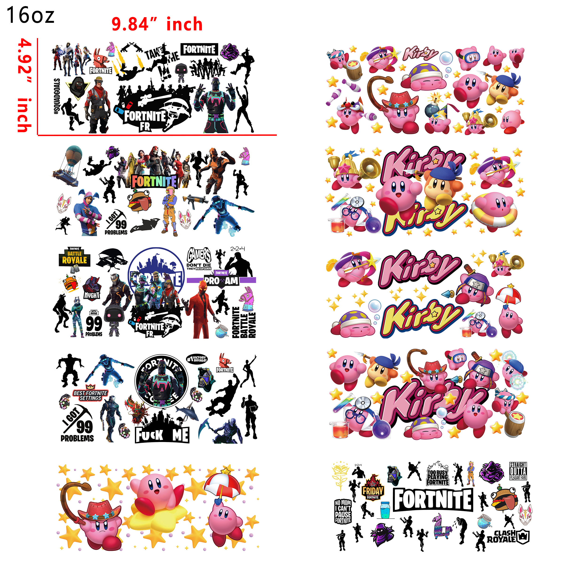 (U16) 20 PCS Super Mario cup wraps 16OZ tumbler water proof