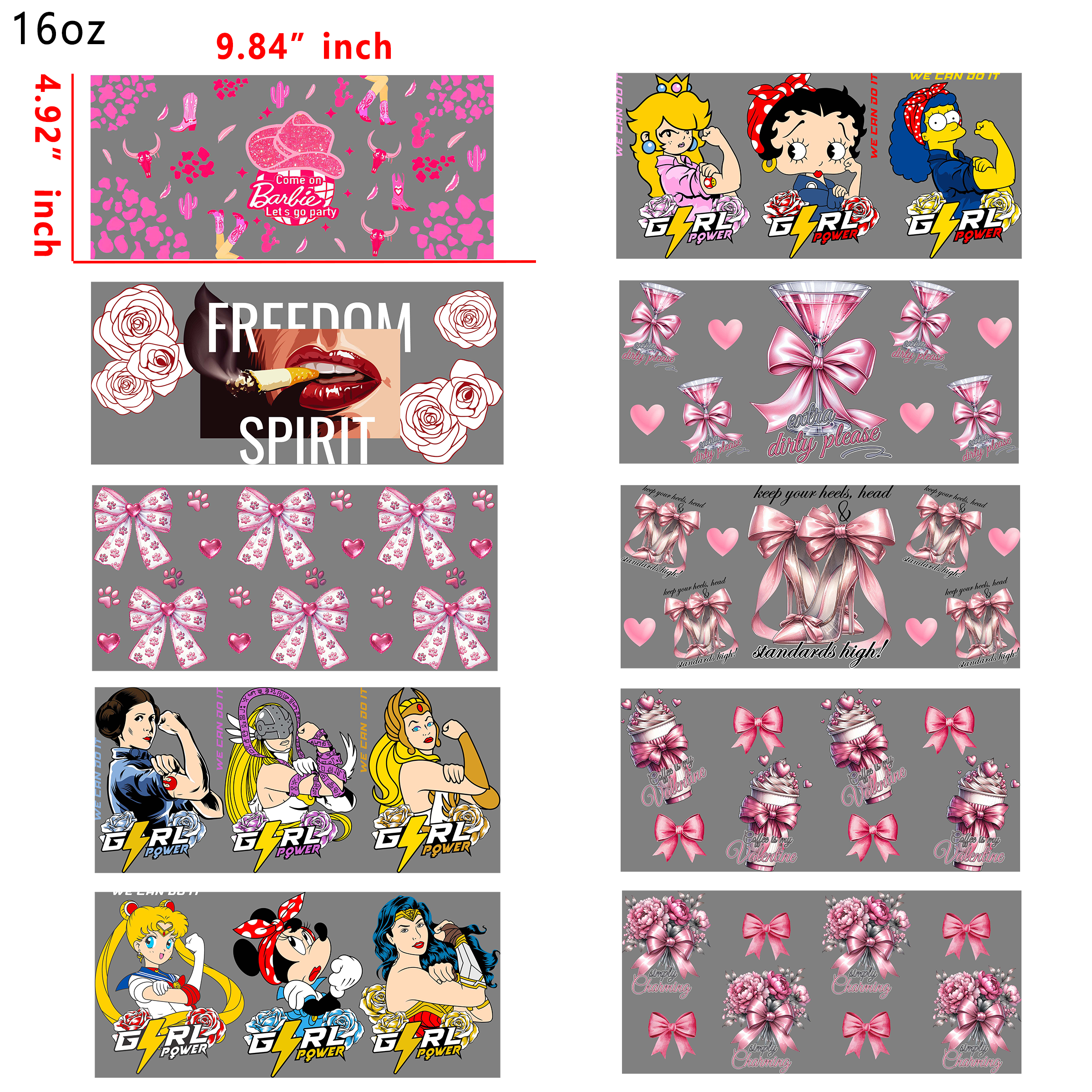 (X31) 20 PCS Barbie Girl cup wraps 16OZ tumbler water proof