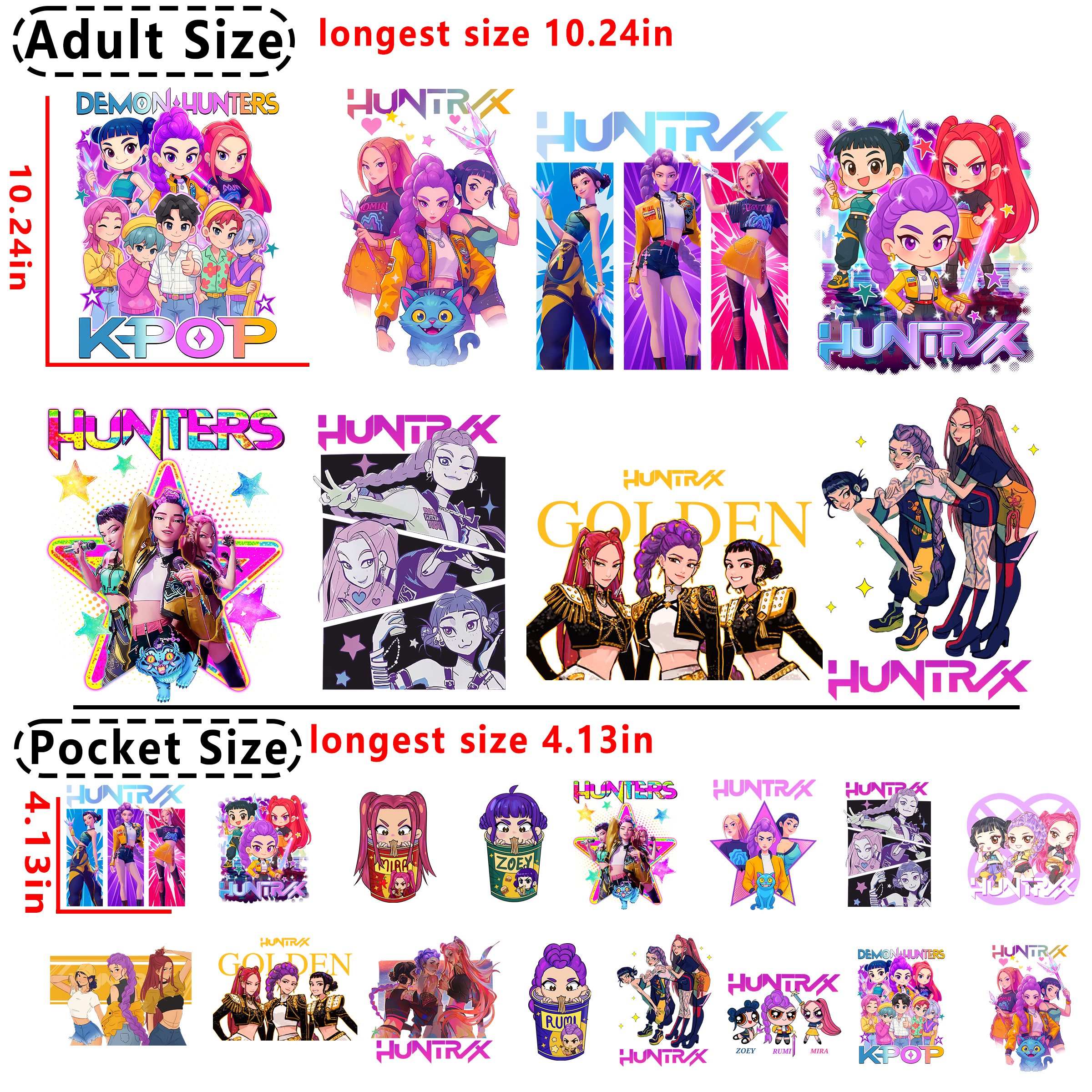 (A16) Demon Hunter Kpop Huntrix DTF heat transfer vinyl for T-shirt hoodies