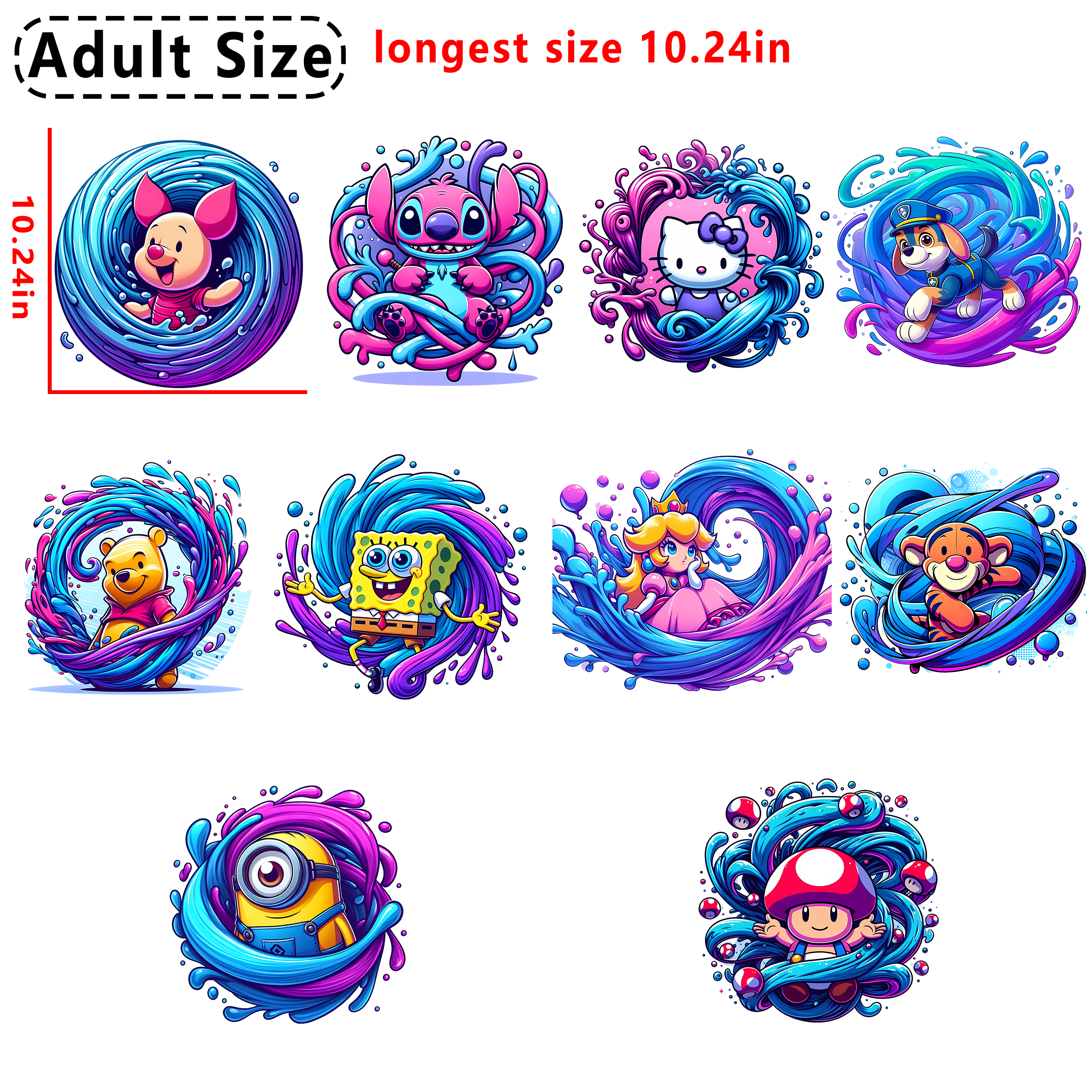 Splash Disney Cartoon Color DTF heat transfer vinyl for T-shirt hoodies